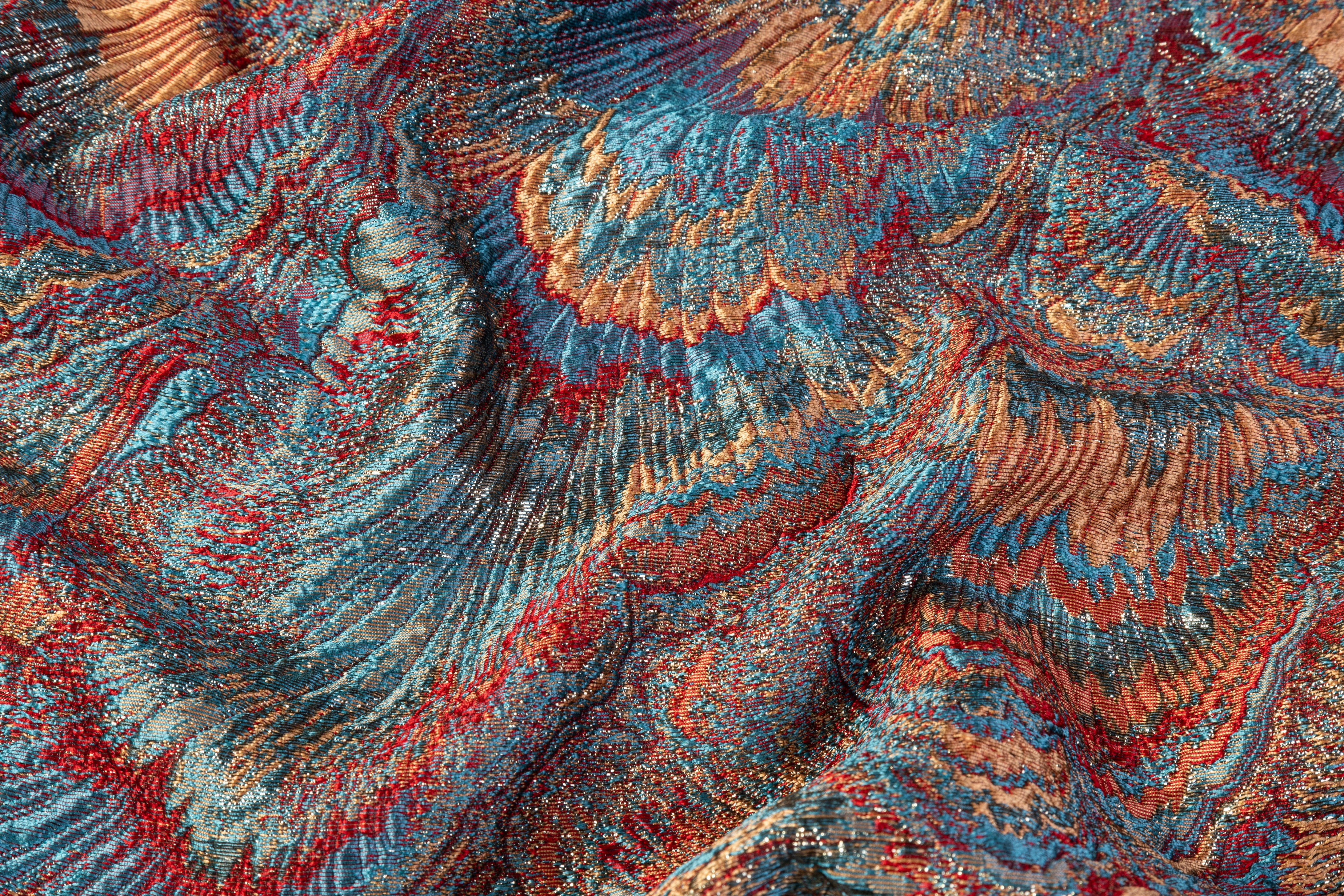 Abstract Metallic Italian Brocade - Blue / Orange / Red