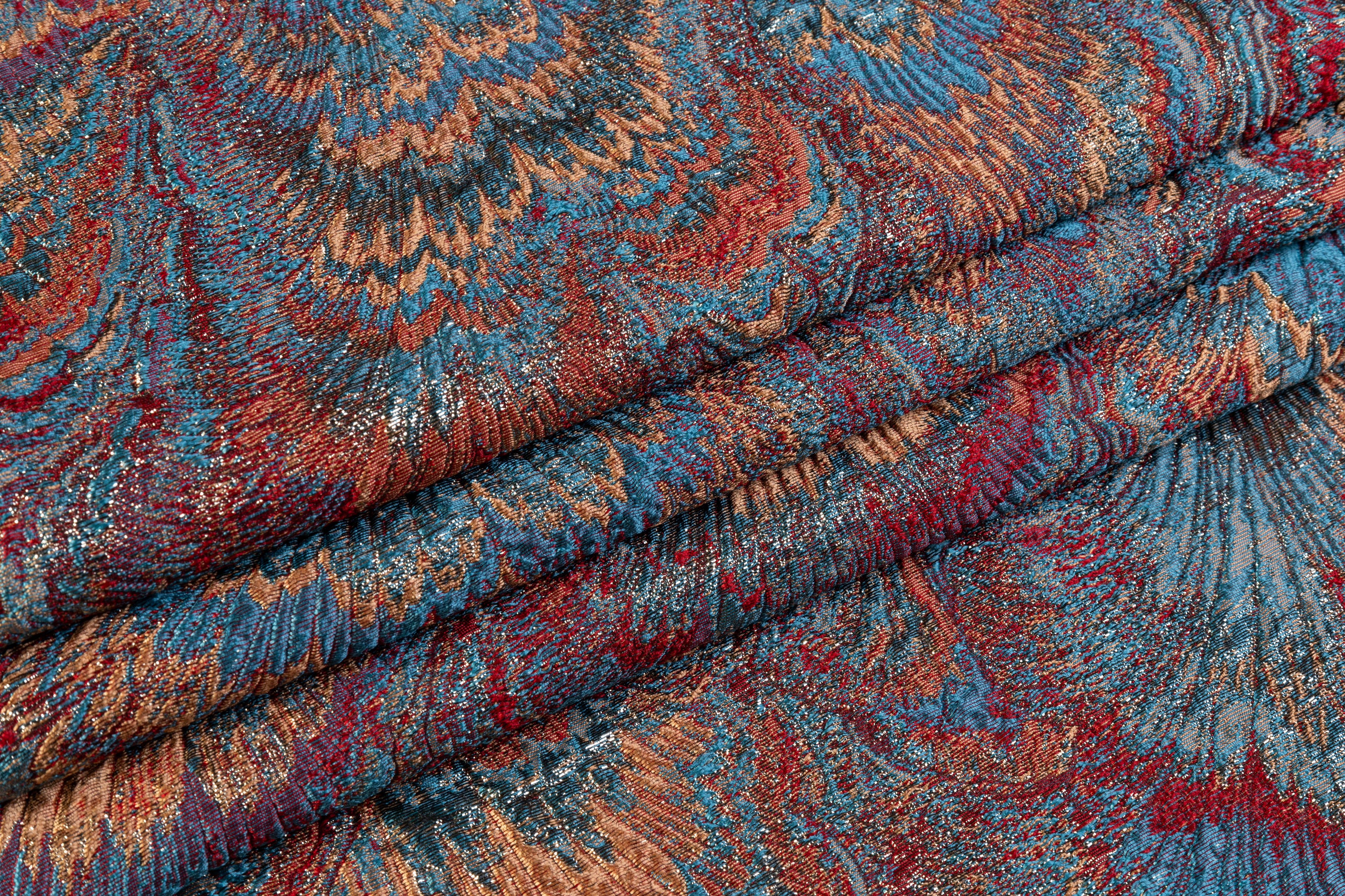 Abstract Metallic Italian Brocade - Blue / Orange / Red