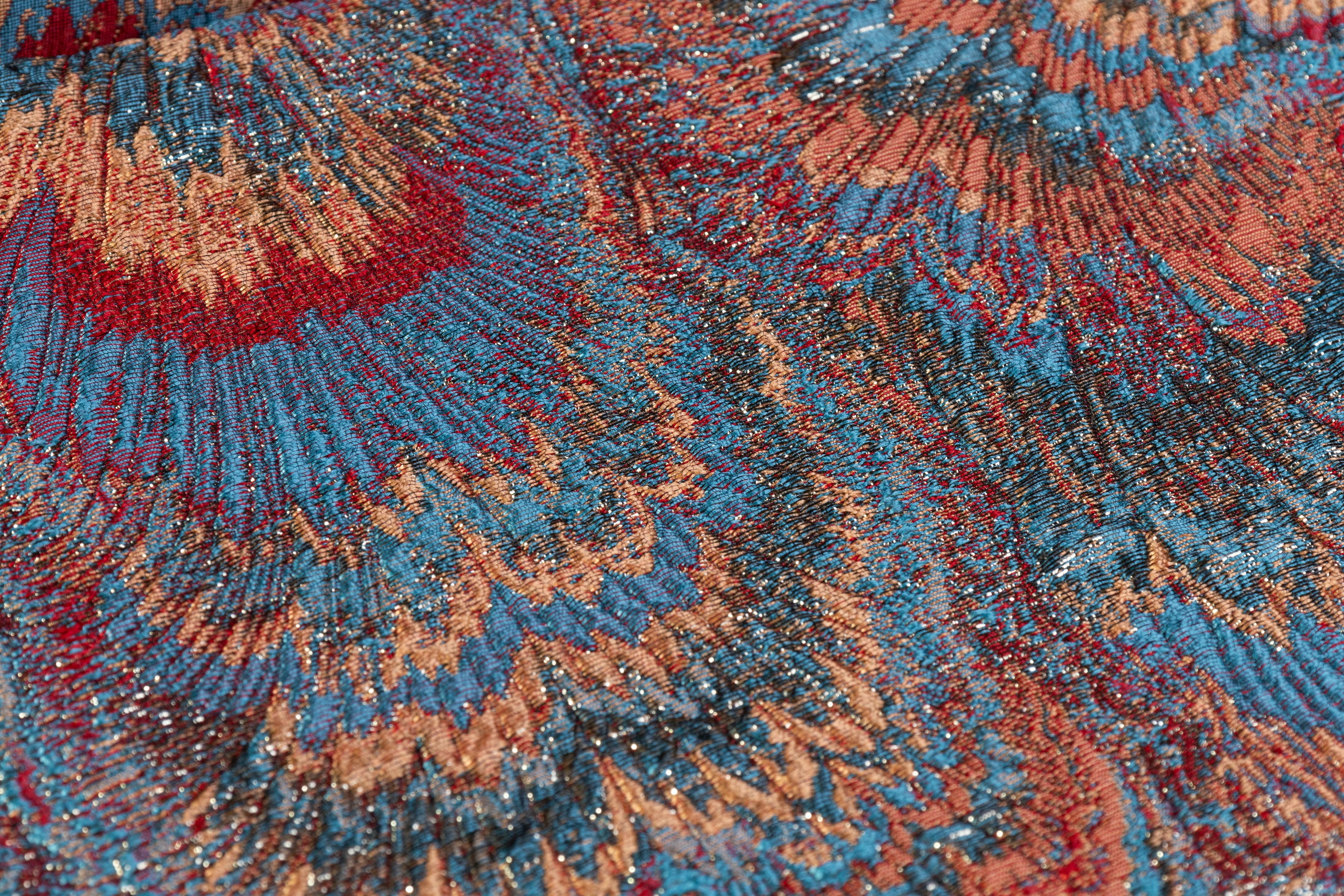 Abstract Metallic Italian Brocade - Blue / Orange / Red