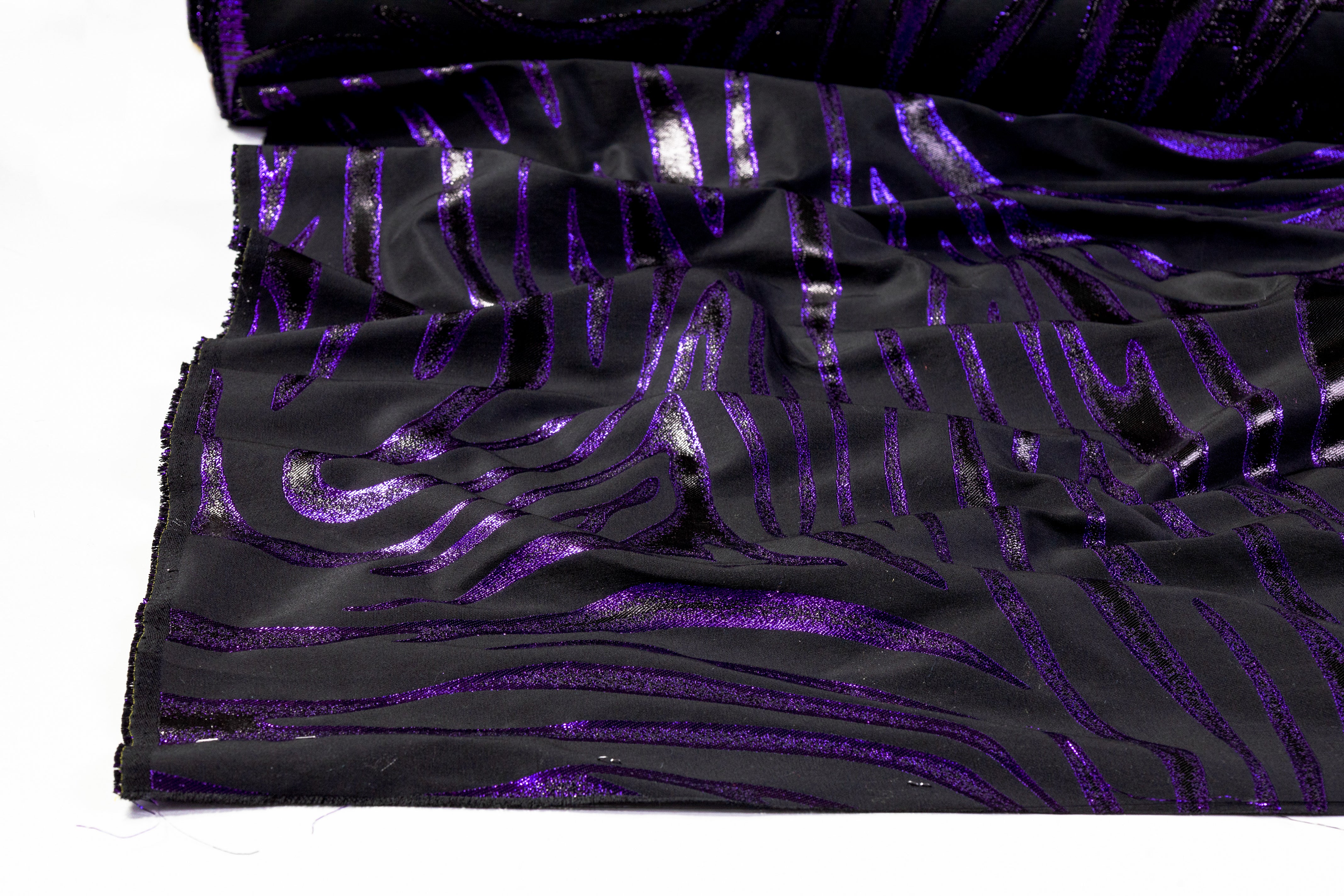 Tiger Metallic Cotton Blend Brocade - Black / Purple
