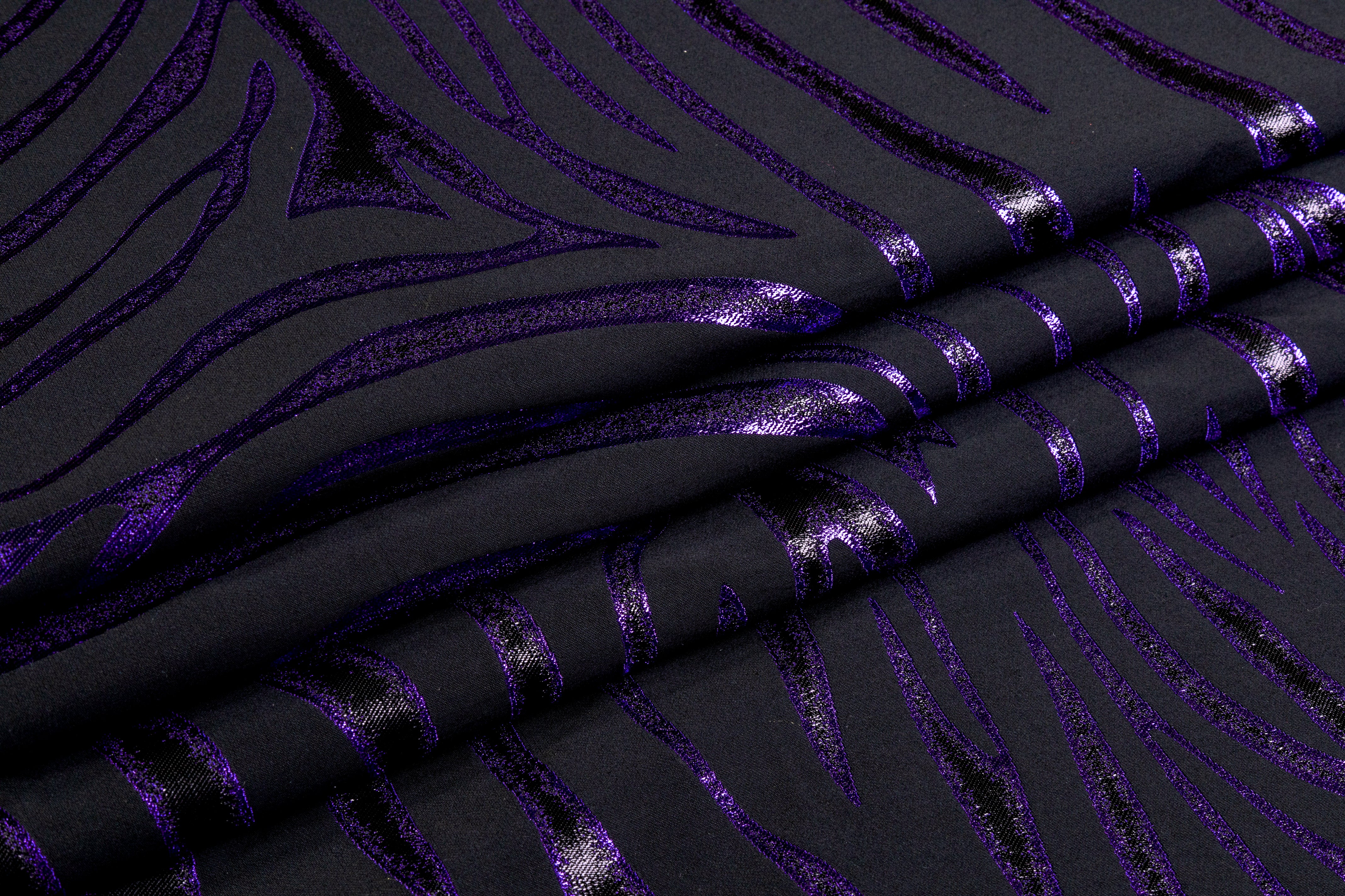 Tiger Metallic Cotton Blend Brocade - Black / Purple
