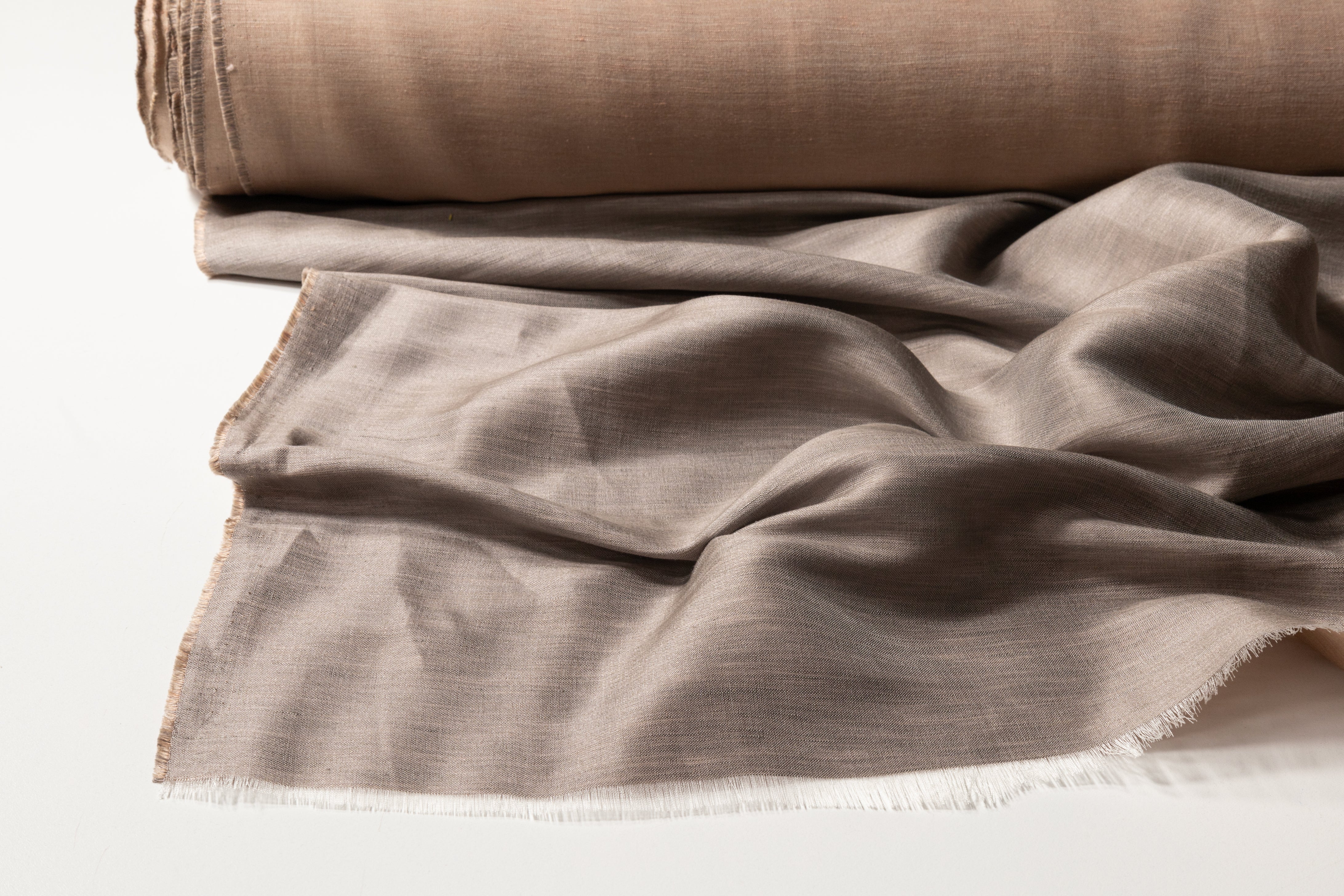 Double Faced Italian Silk / Linen Blend - Beige / Gray
