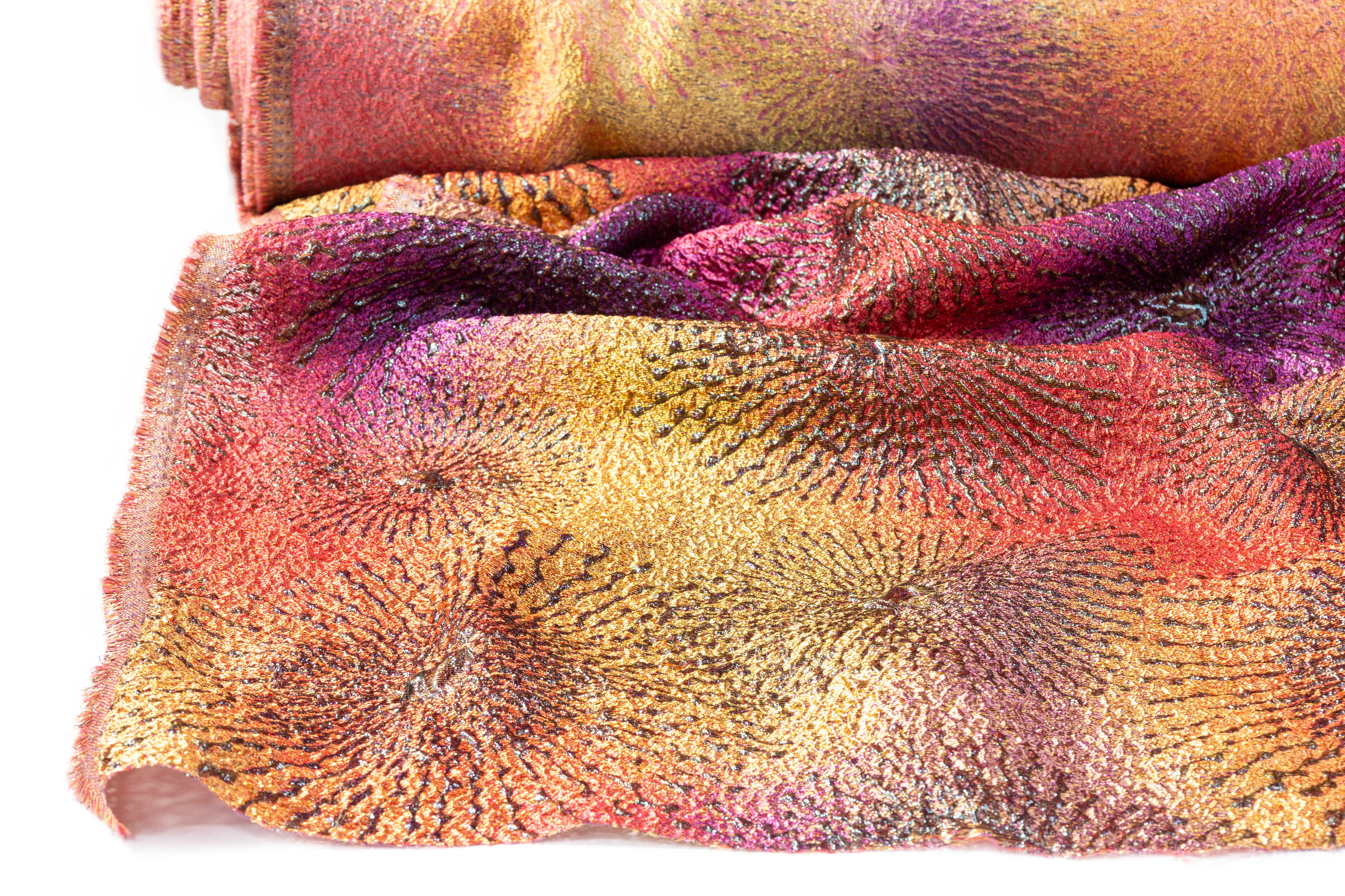 Metallic Italian Cloqué Brocade - Gold / Purple / Red
