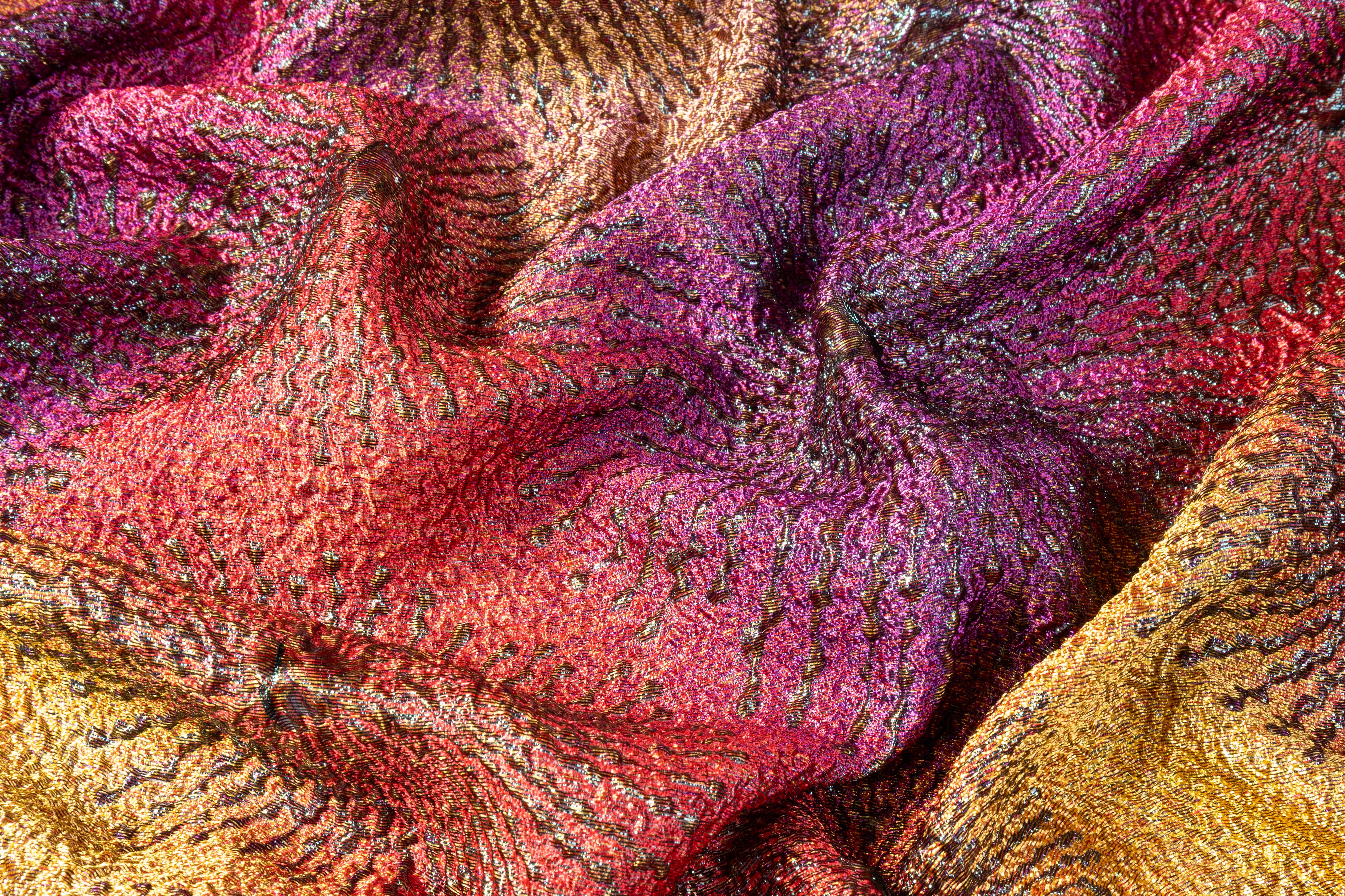 Metallic Italian Cloqué Brocade - Gold / Purple / Red