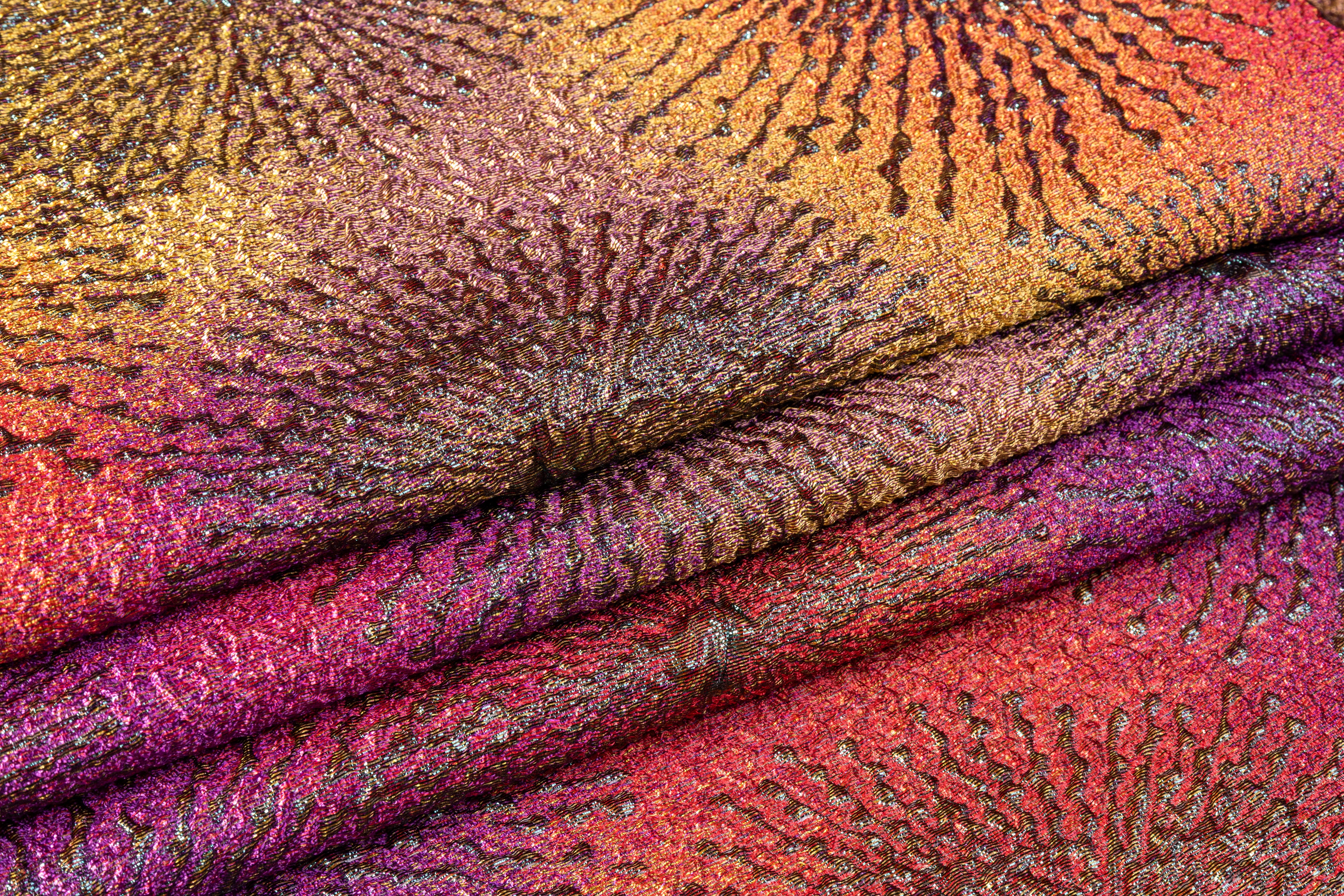 Metallic Italian Cloqué Brocade - Gold / Purple / Red