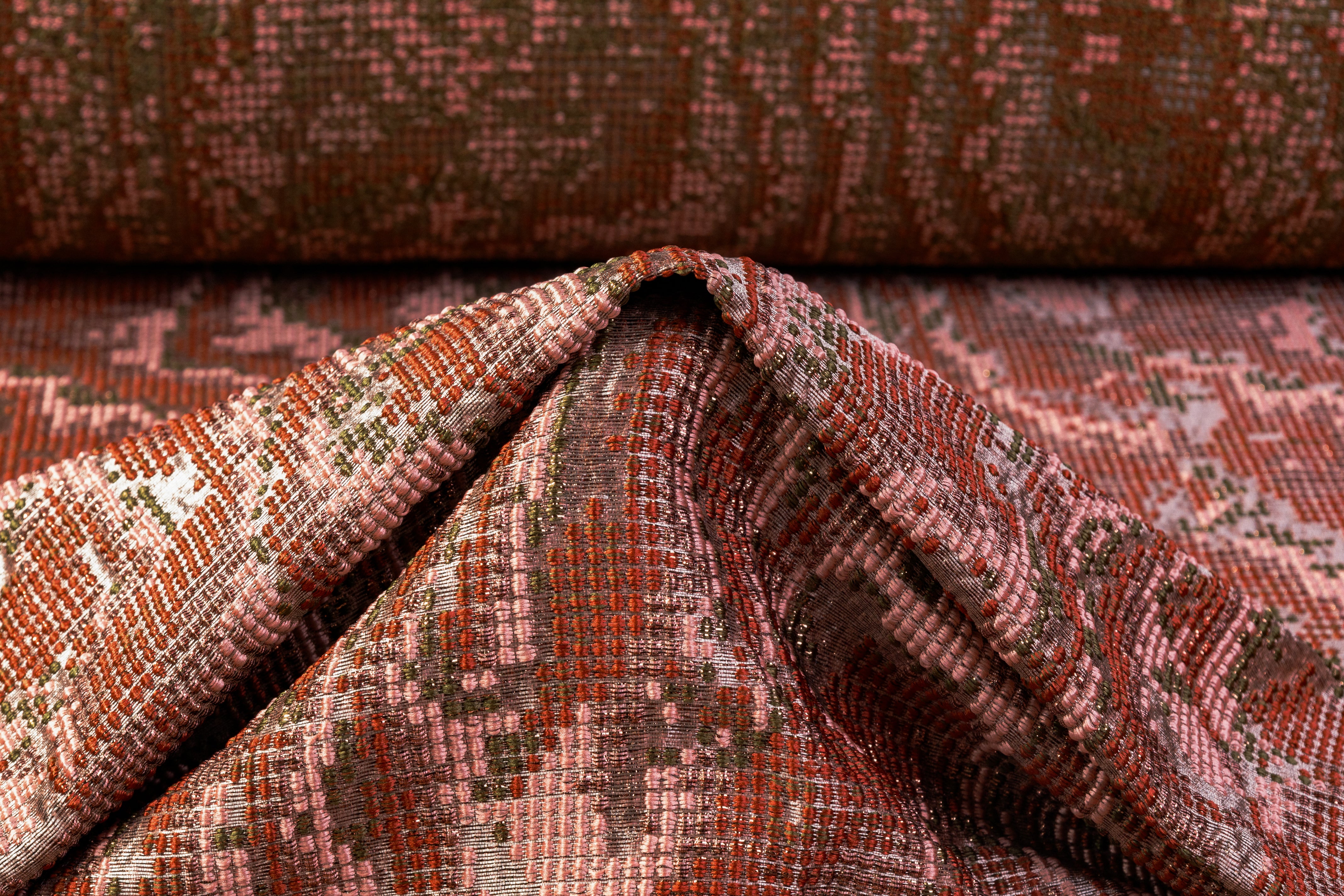 Textured Metallic Italian Brocade - Terracotta / Blush