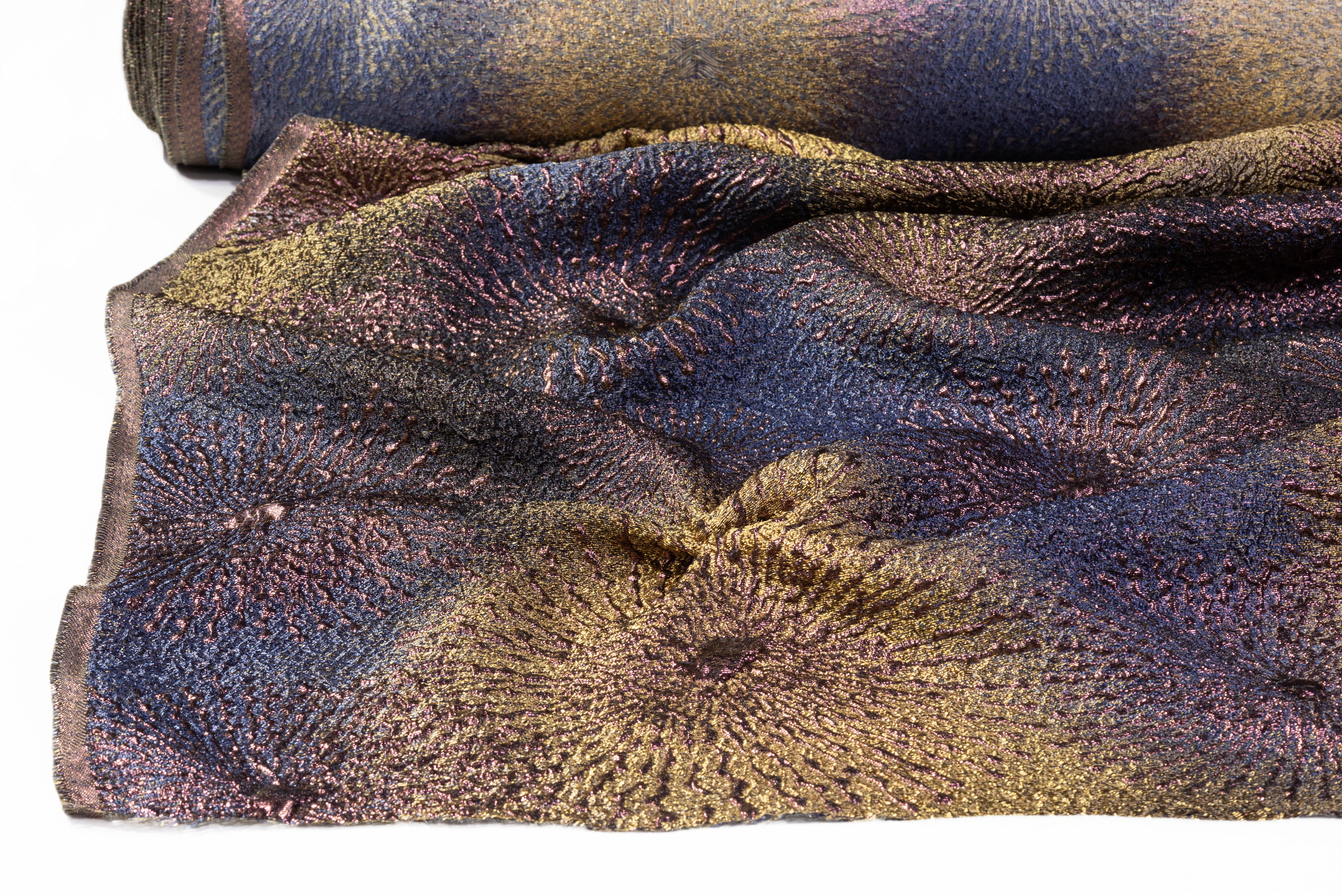 Metallic Italian Cloqué Brocade - Brass / Purple