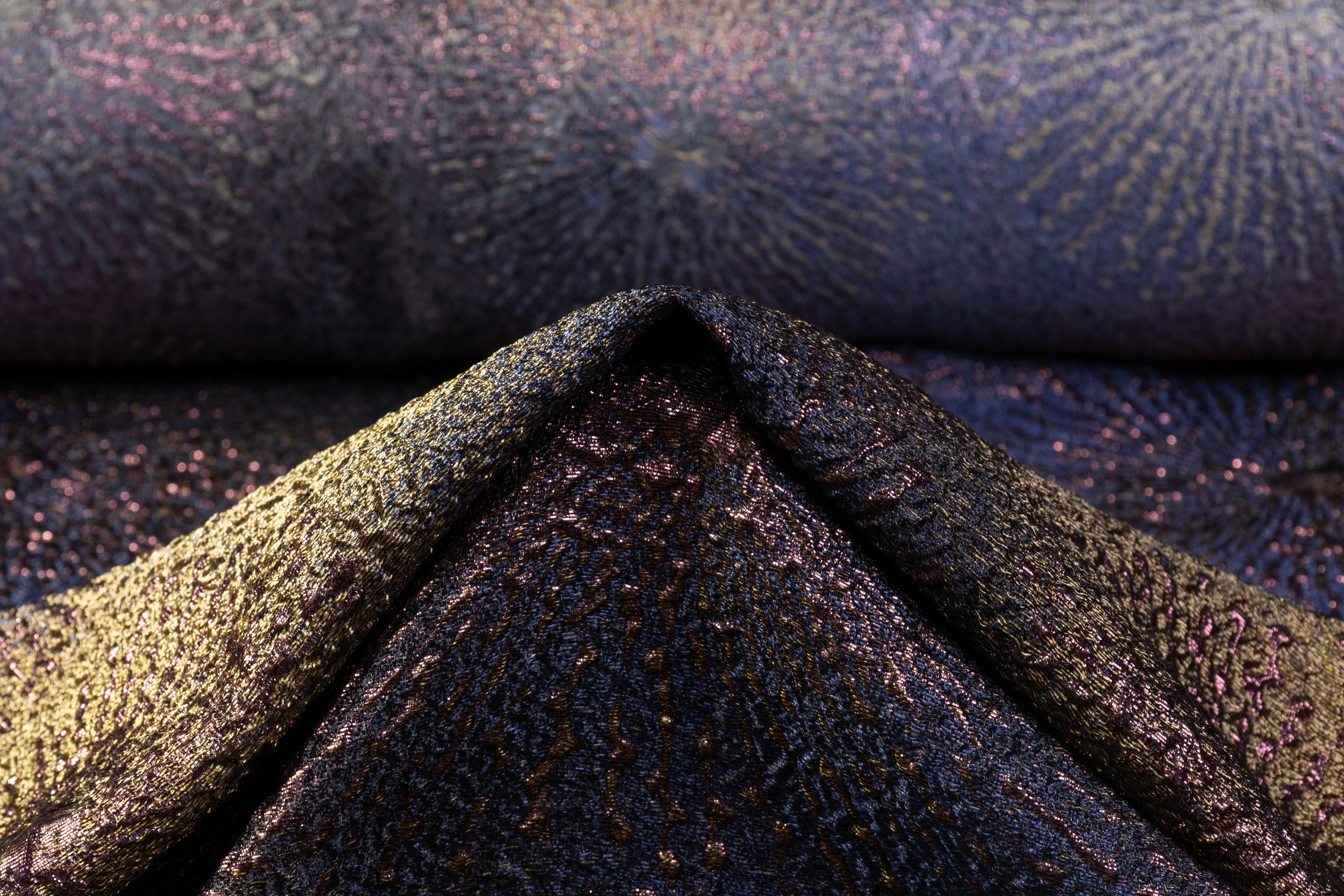 Metallic Italian Cloqué Brocade - Brass / Purple