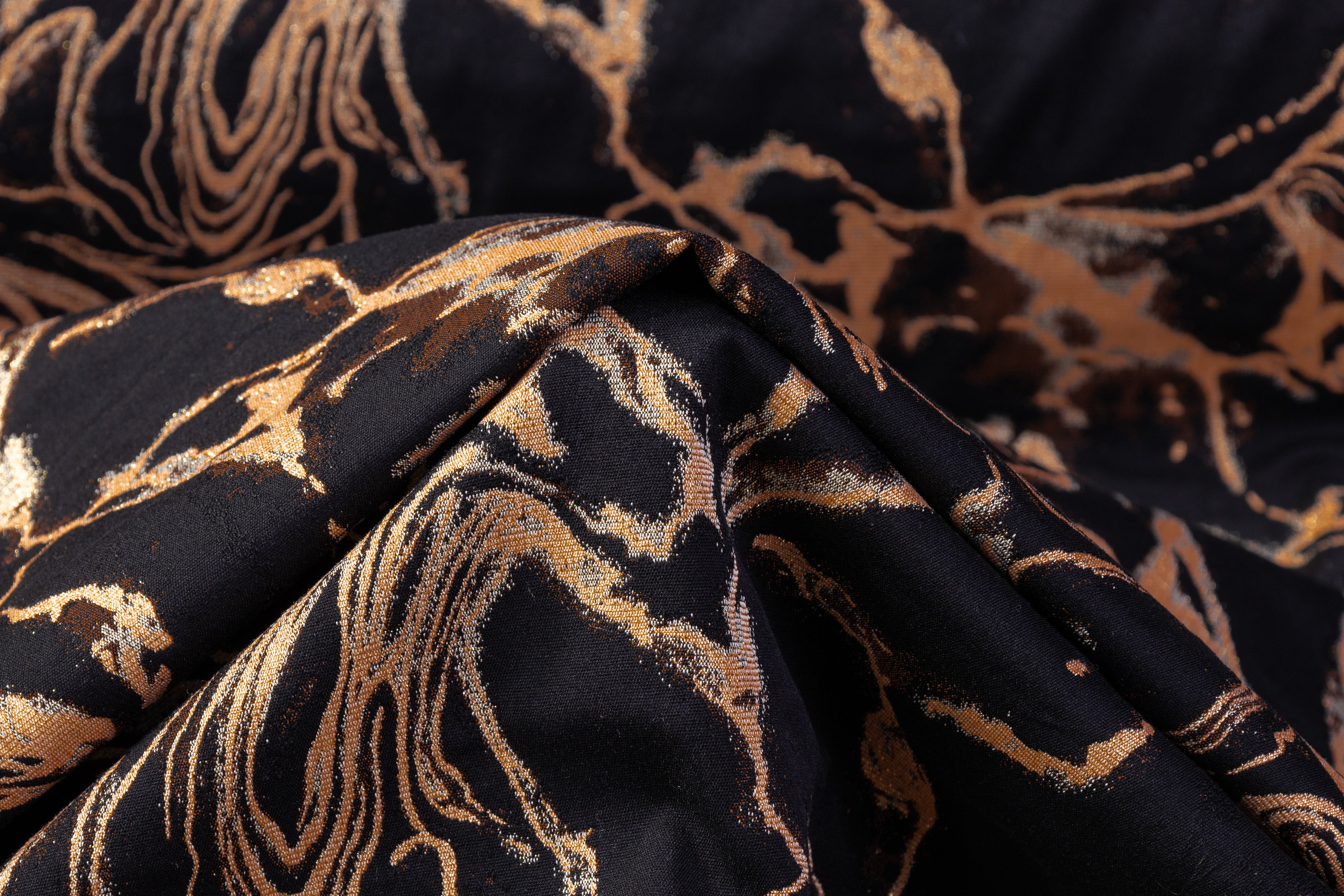 Abstract Metallic Italian Cotton Blend Brocade - Black / Peach