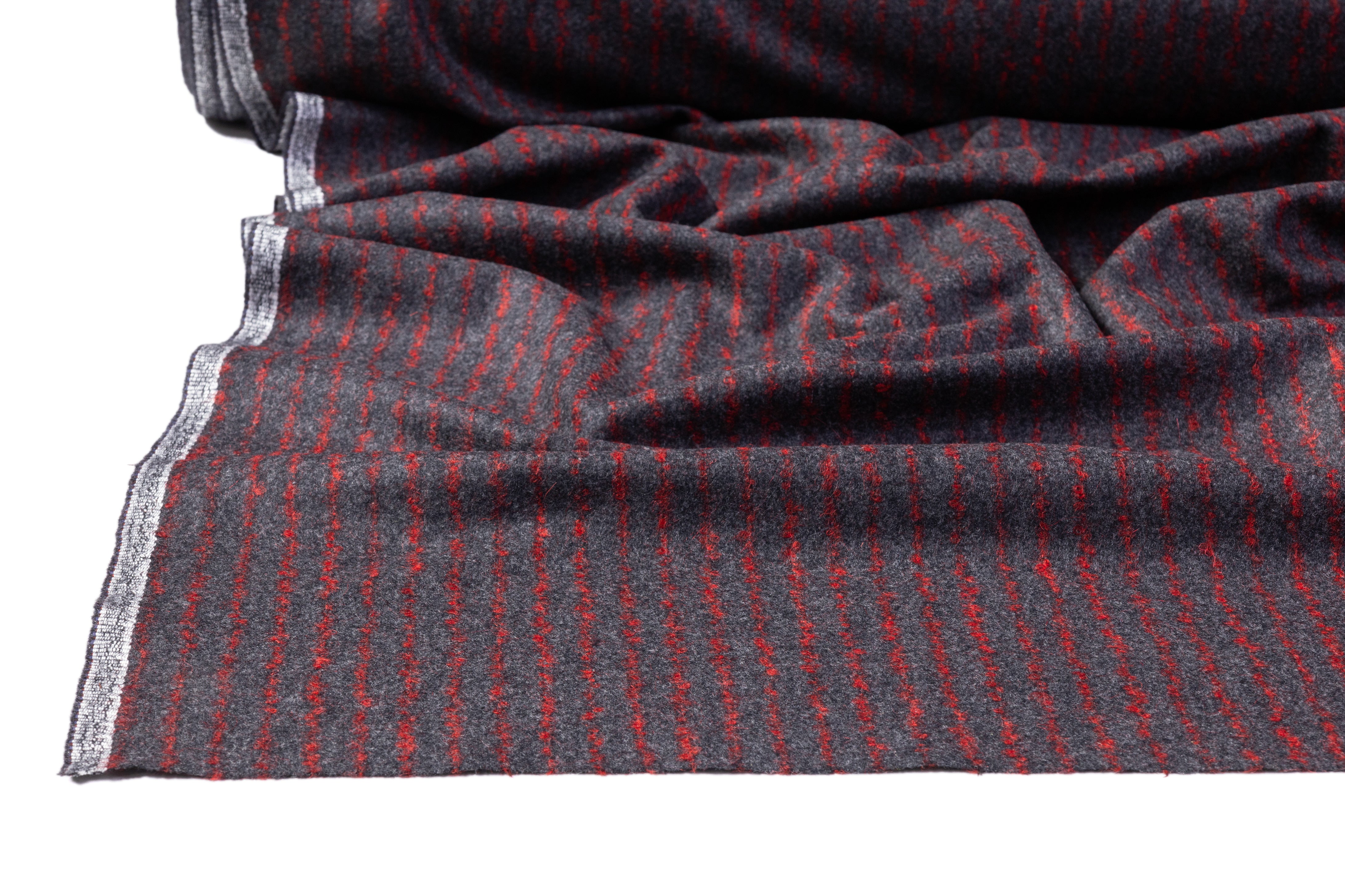 Vitale Barberis Canonico - Boucle Striped Italian Wool Flannel - Charcoal Gray / Red