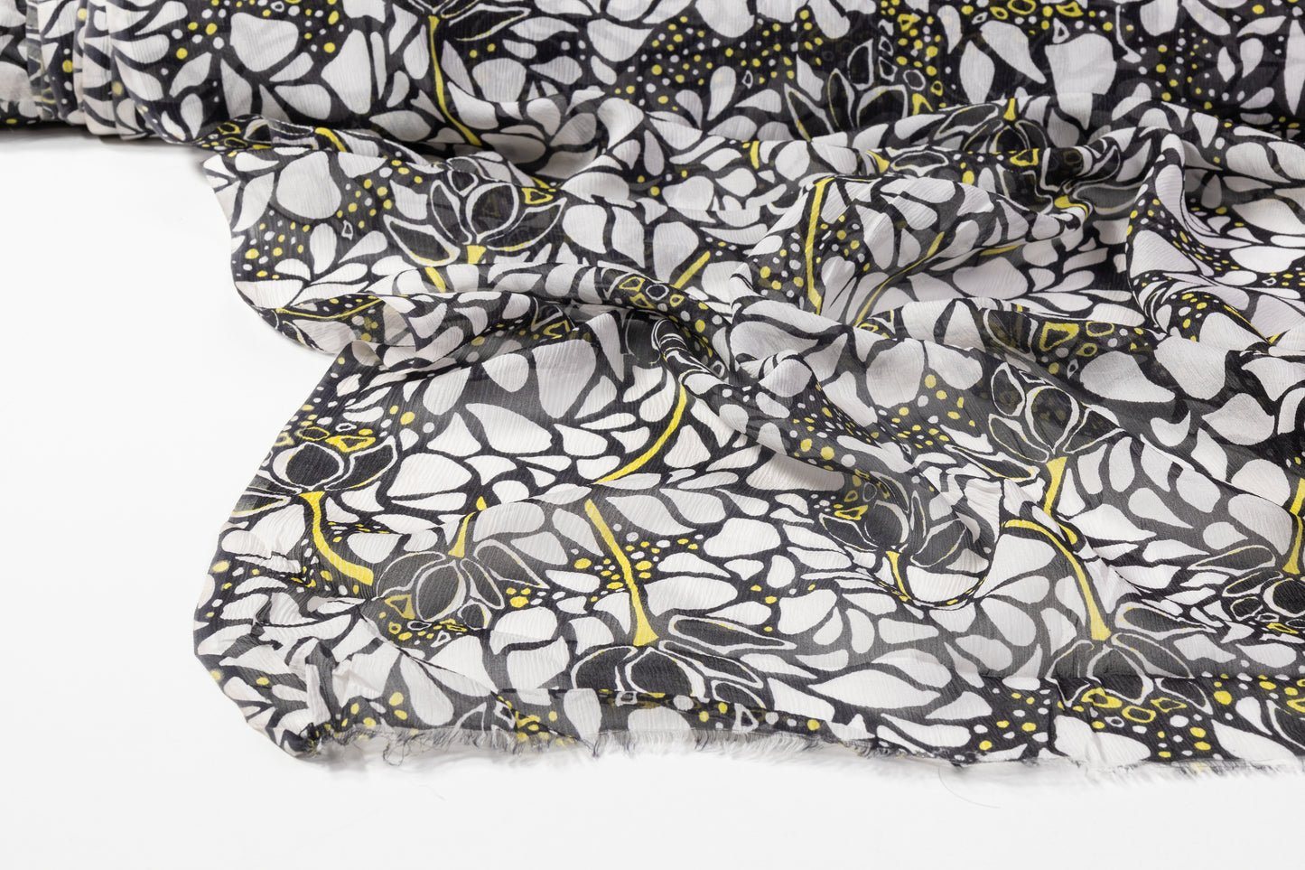 Crinkled Silk Chiffon - Black / White / Yellow