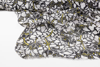 Crinkled Silk Chiffon - Black / White / Yellow