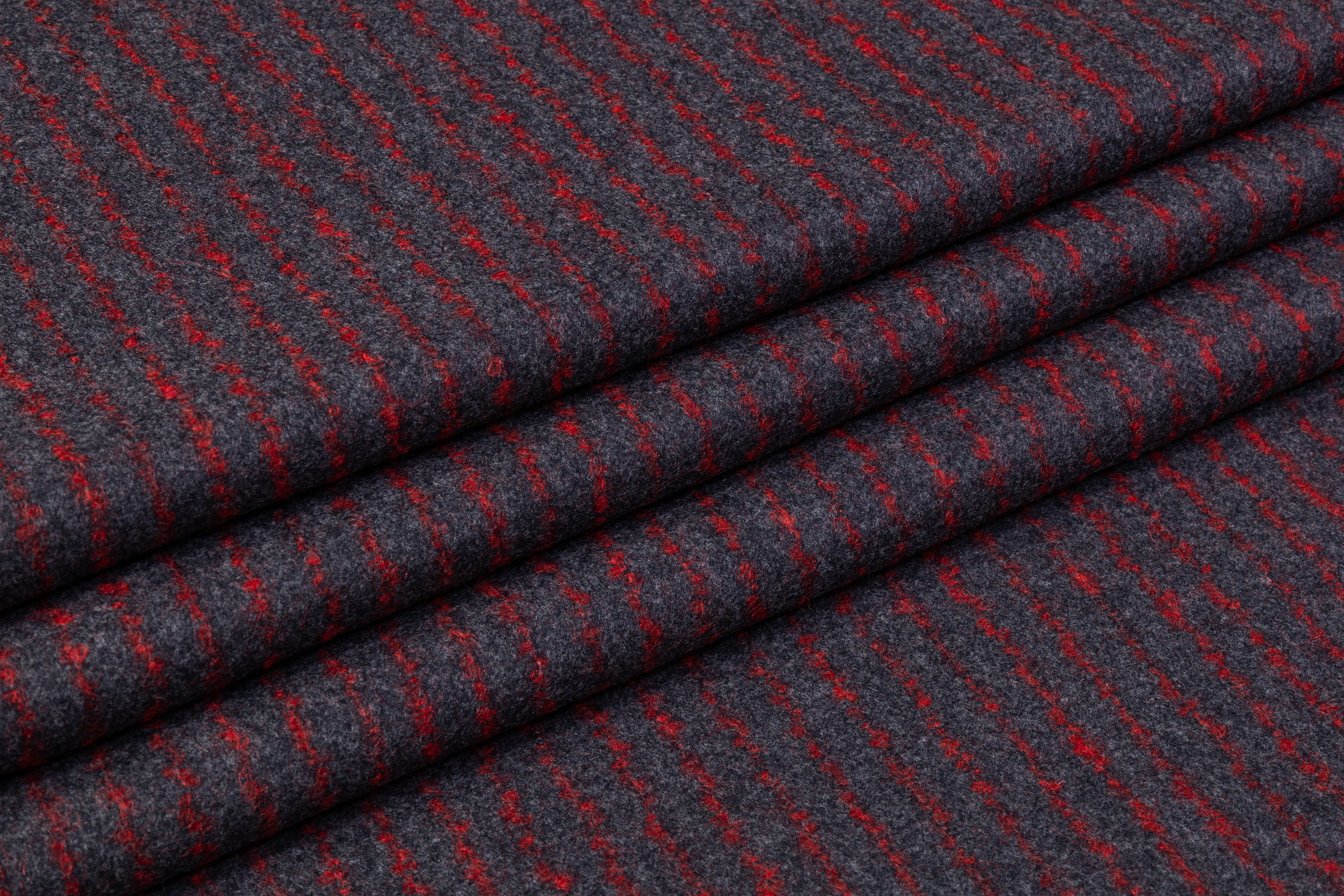 Vitale Barberis Canonico - Boucle Striped Italian Wool Flannel - Charcoal Gray / Red