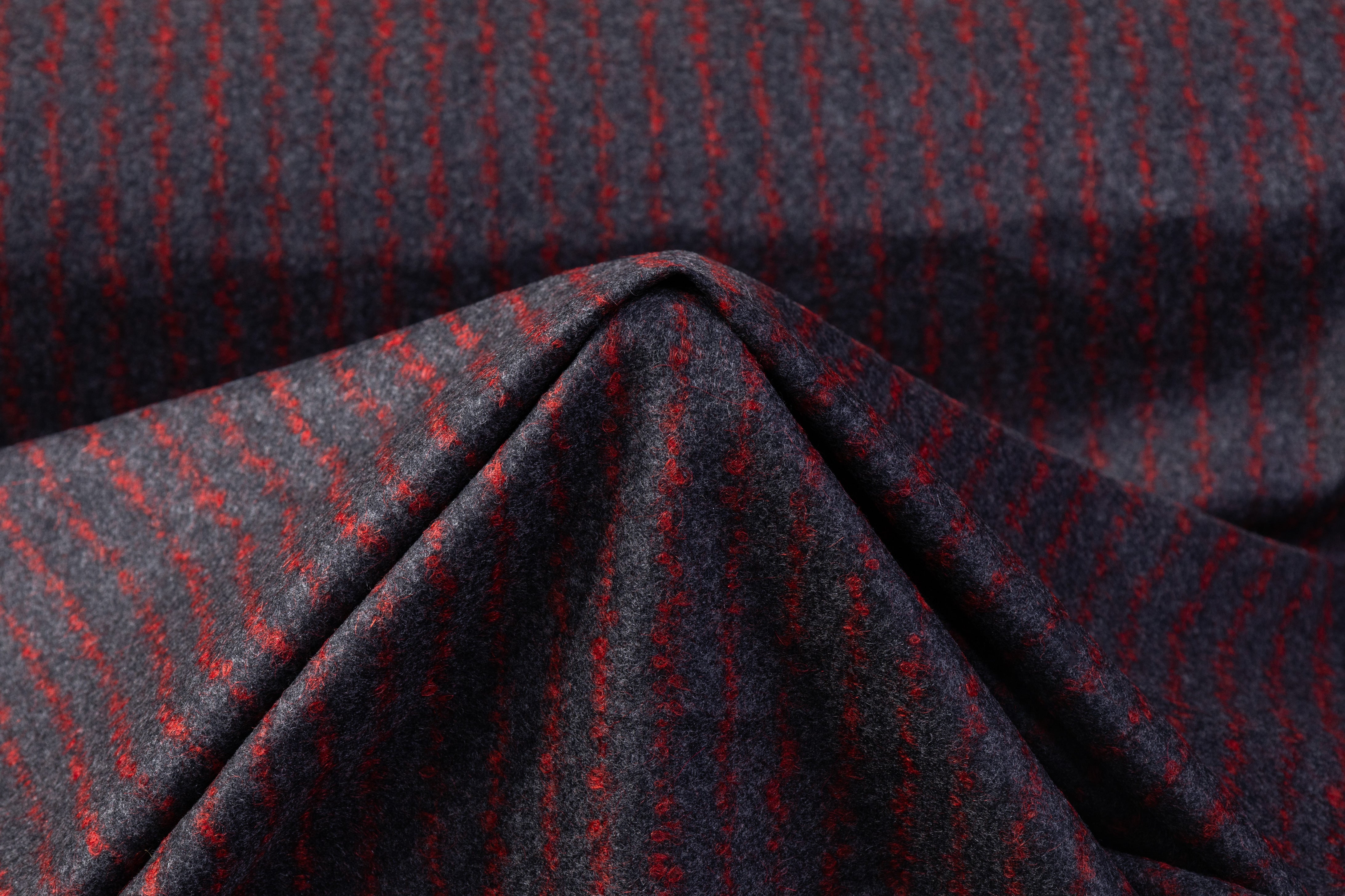 Vitale Barberis Canonico - Boucle Striped Italian Wool Flannel - Charcoal Gray / Red