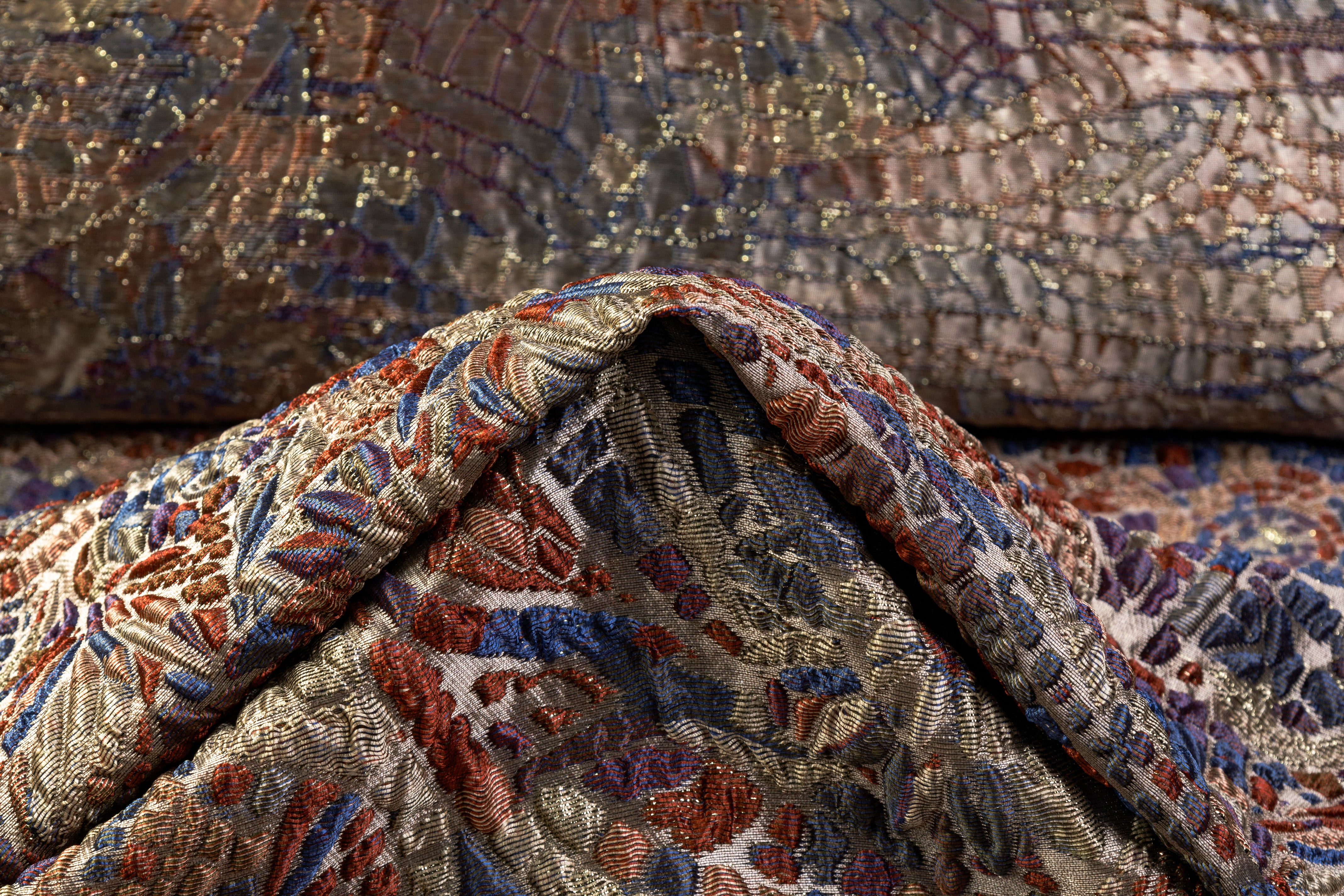 Mosaic Italian Brocade - Taupe / Gold / Blue / Rust
