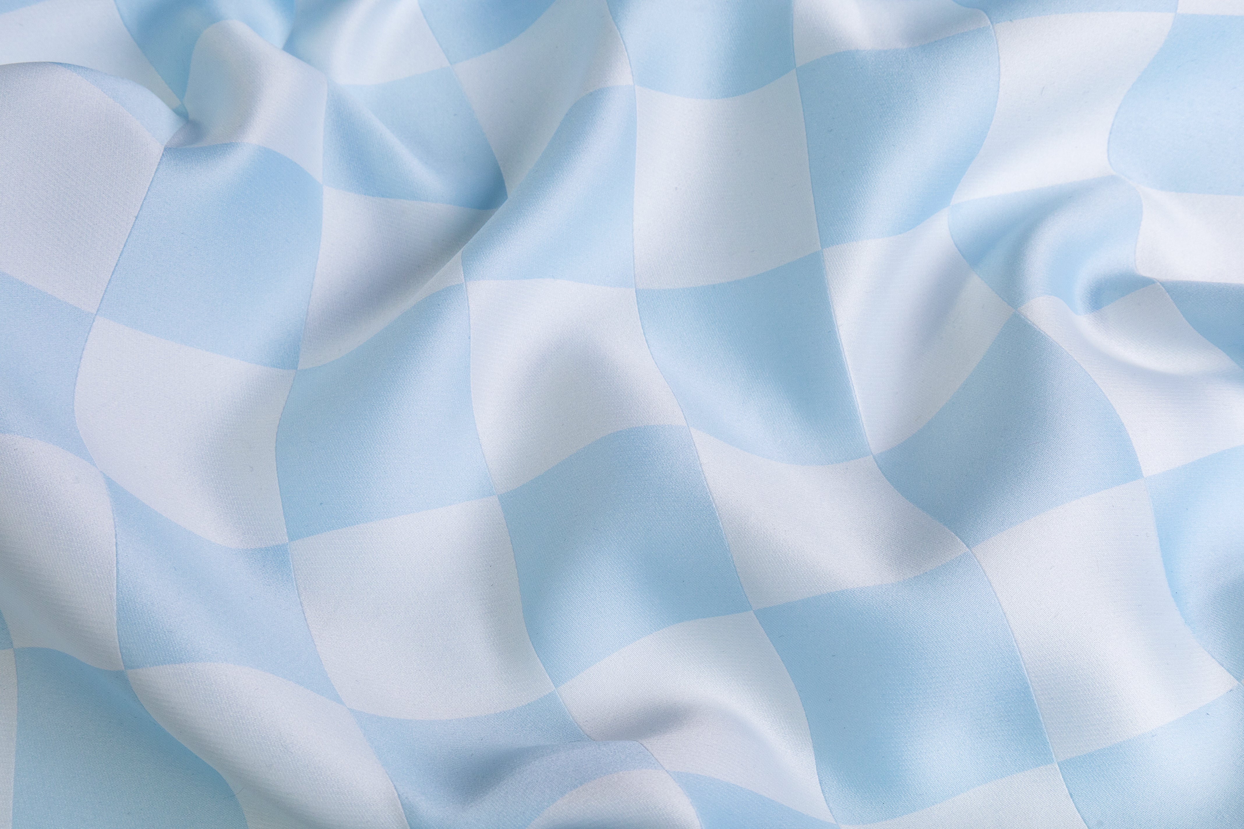 Double Faced Checked Italian Silk Blend Brocade - Blue