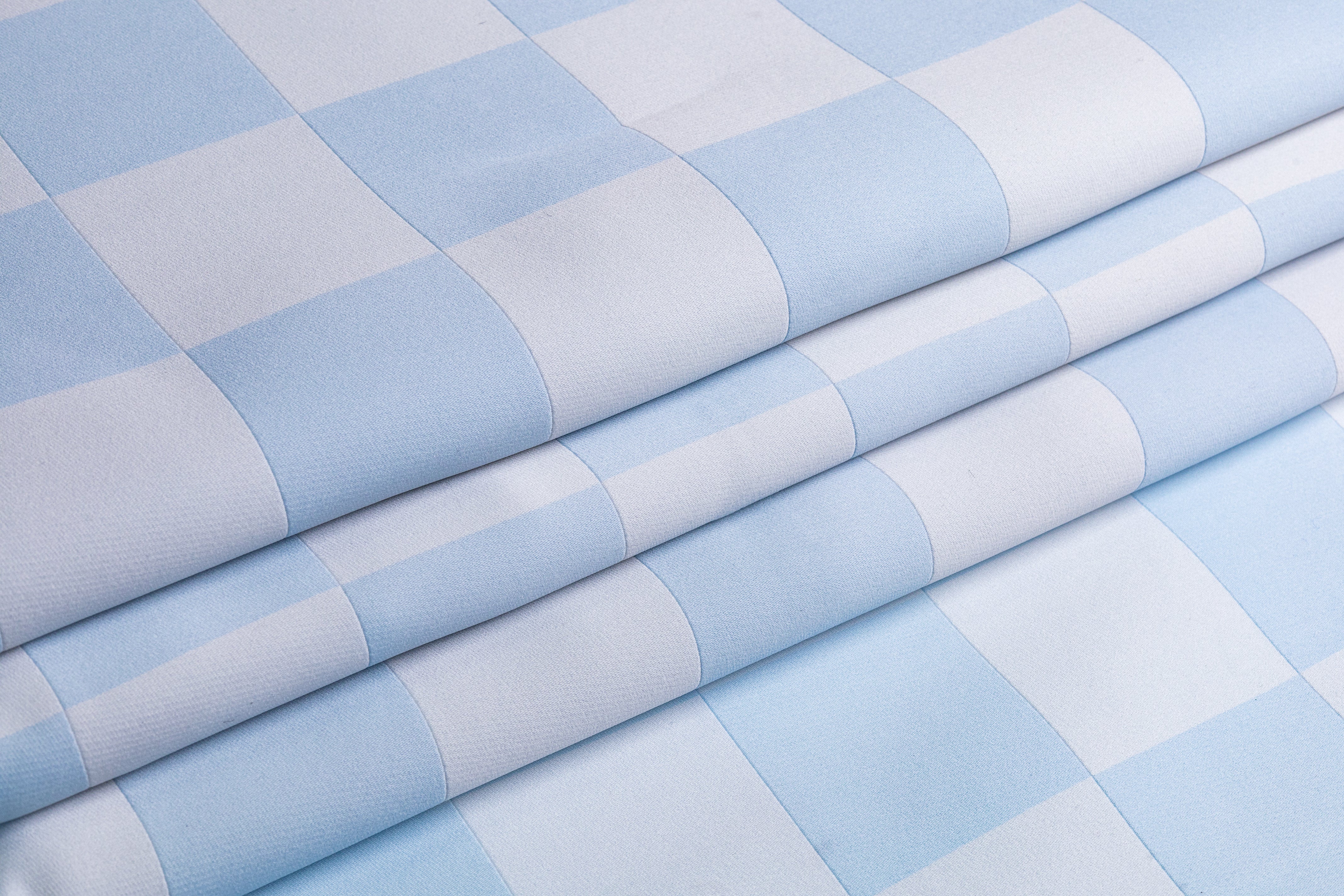 Double Faced Checked Italian Silk Blend Brocade - Blue