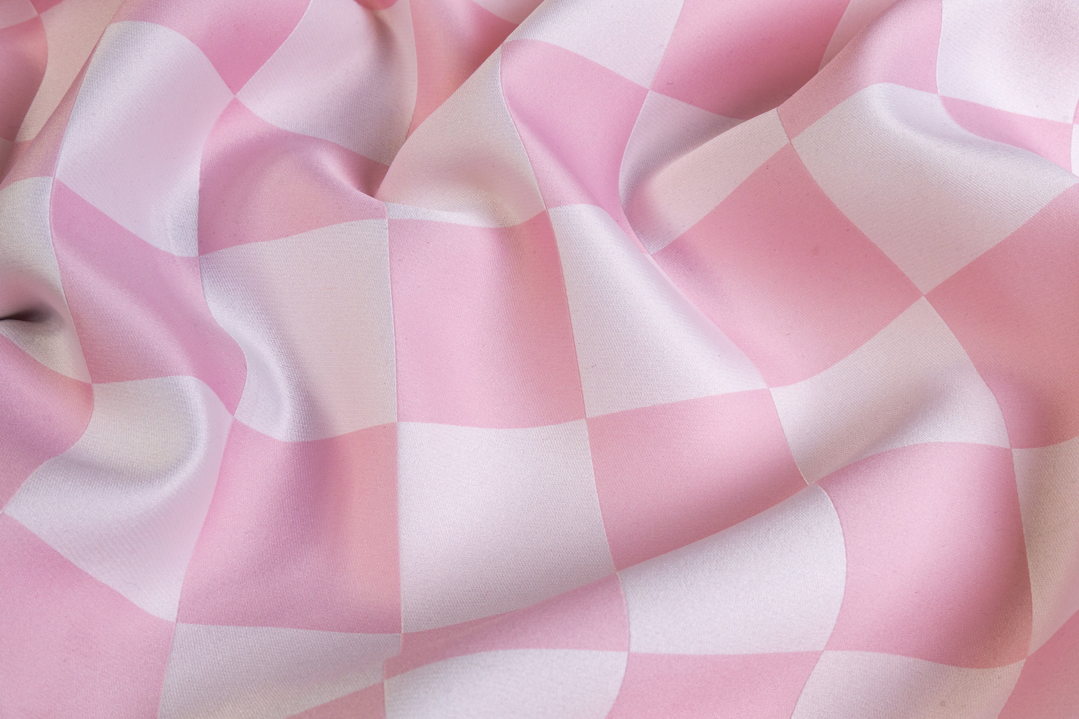 Double Faced Checked Italian Silk Blend Brocade - Pink