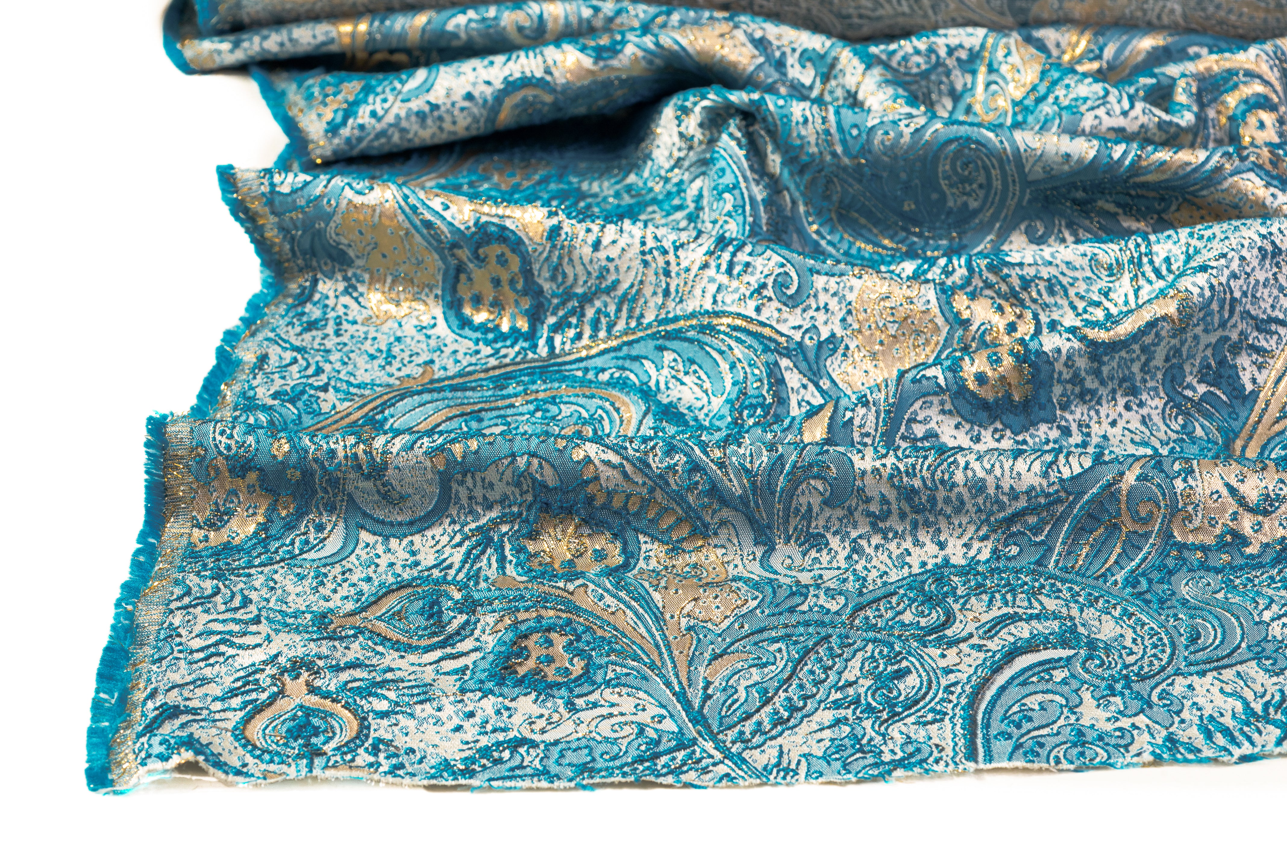 Paisley Metallic Italian Cloqué Brocade - Blue / Gold