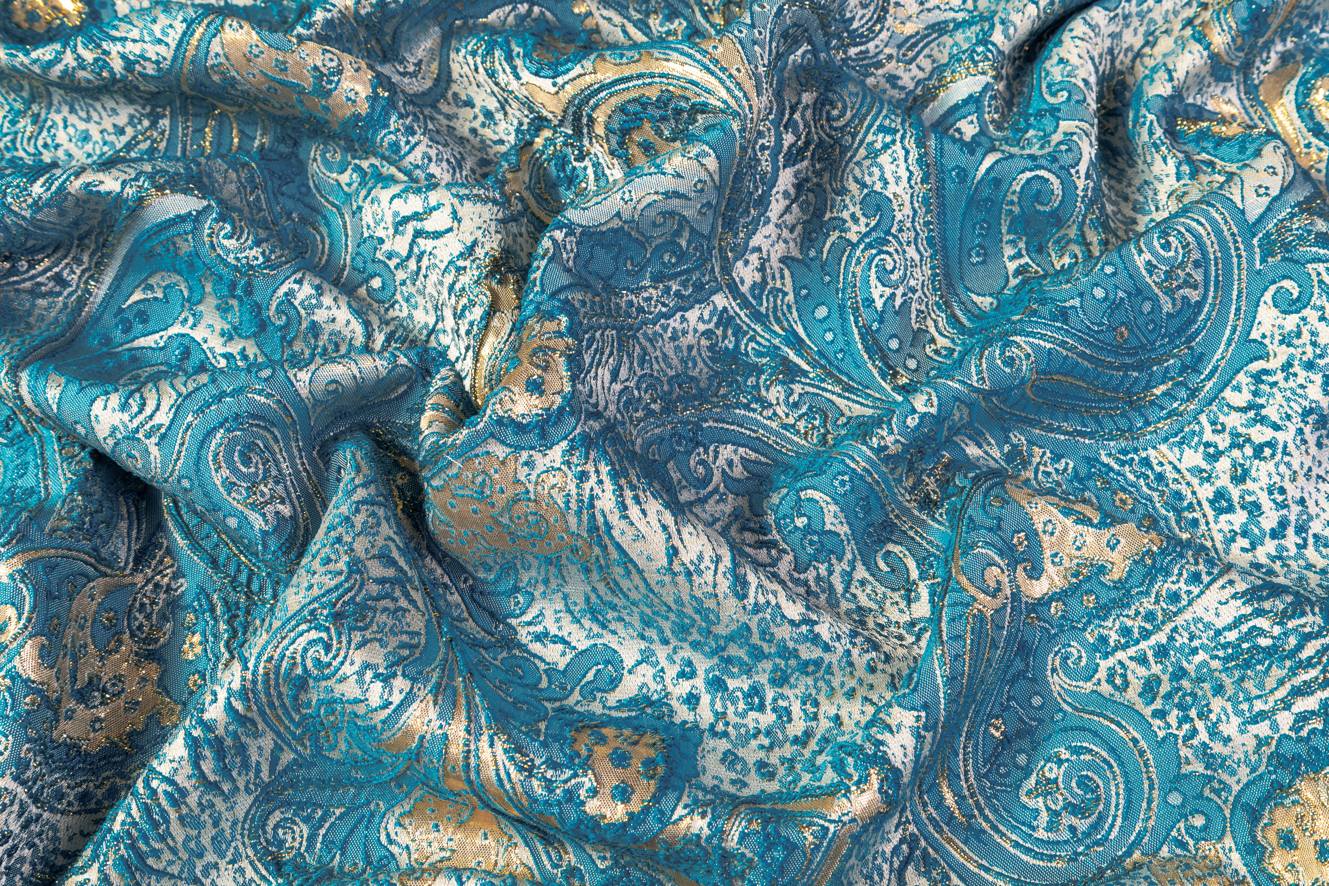 Paisley Metallic Italian Cloqué Brocade - Blue / Gold