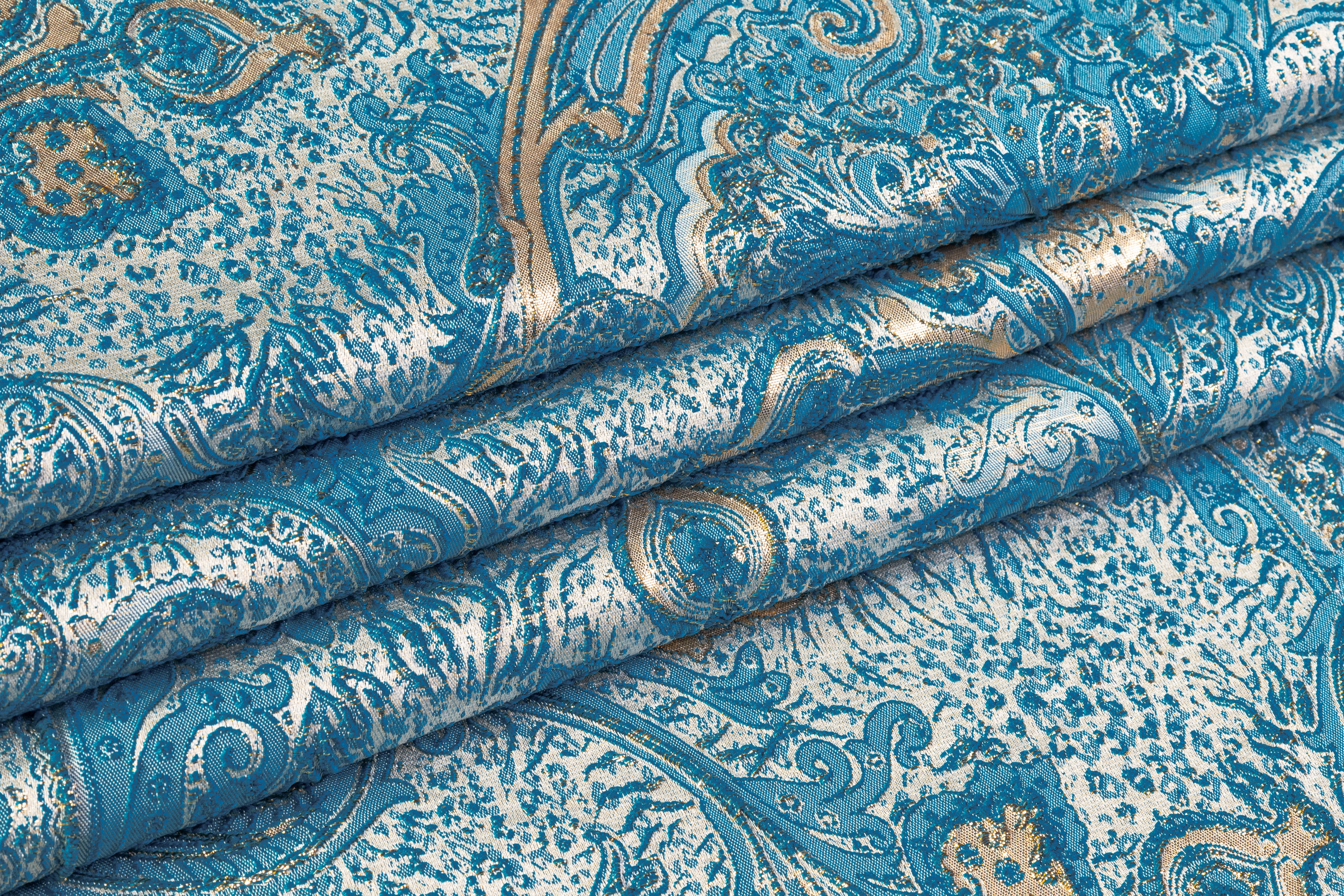 Paisley Metallic Italian Cloqué Brocade - Blue / Gold