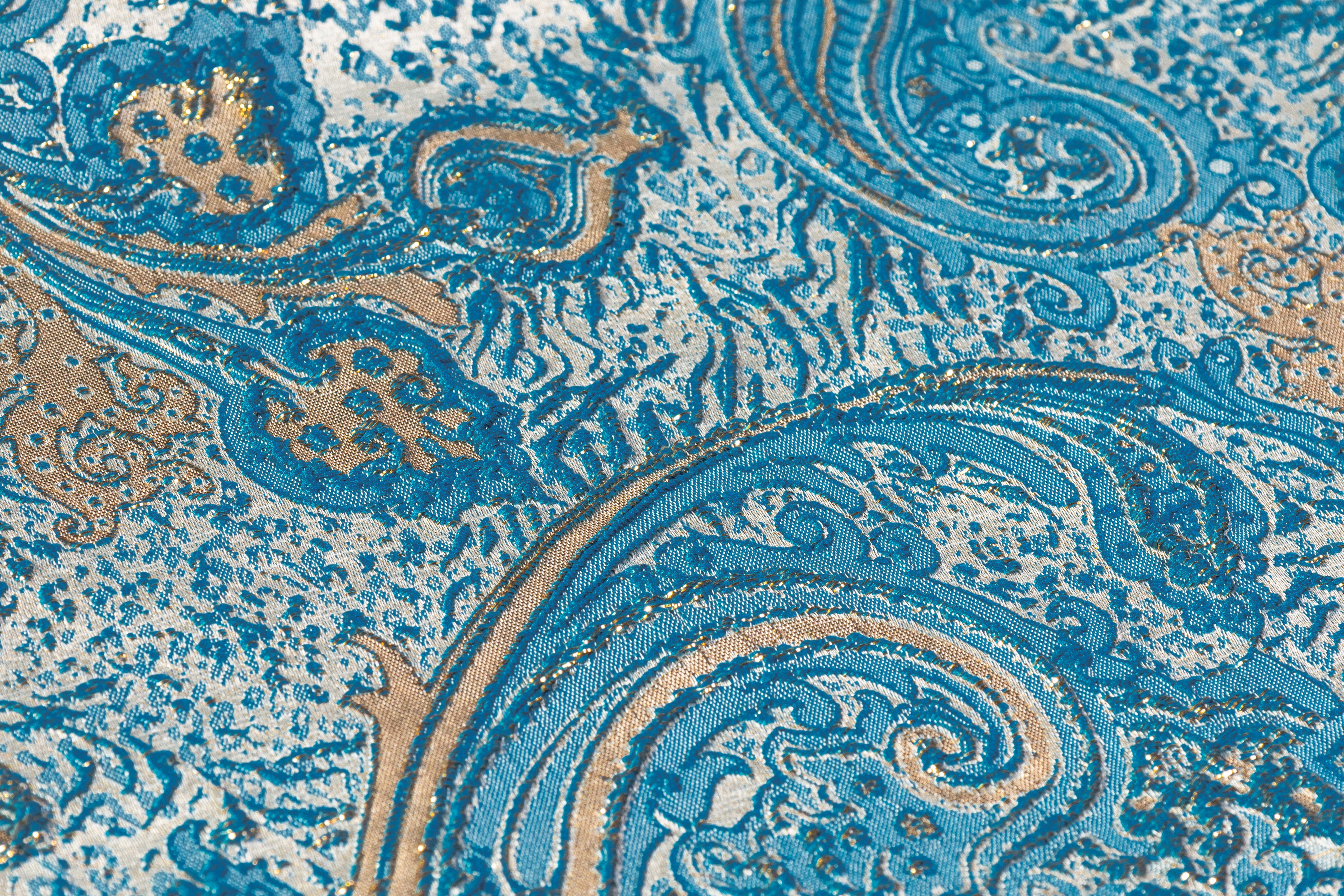Paisley Metallic Italian Cloqué Brocade - Blue / Gold