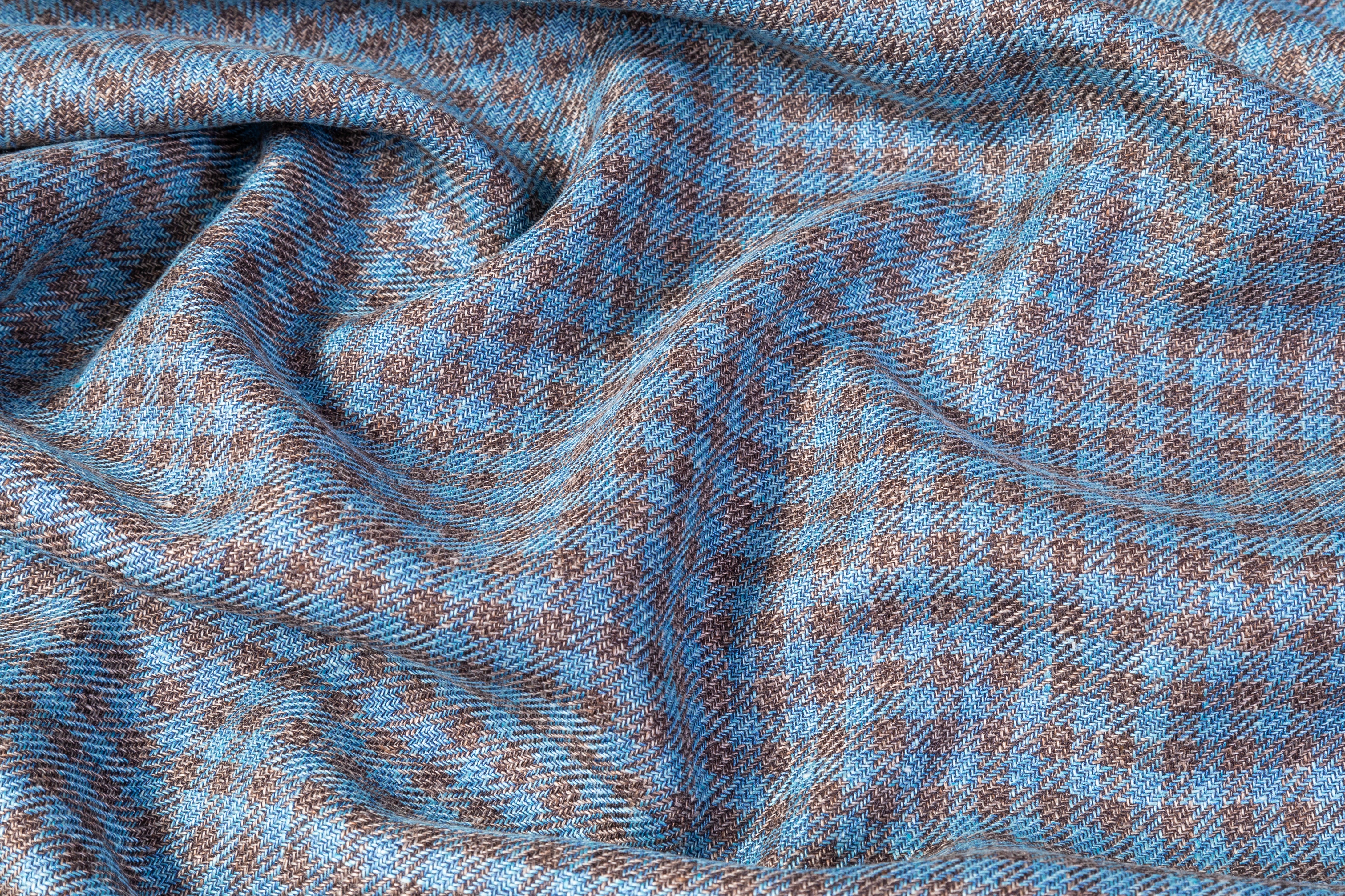 Vitale Barberis Canonico - Checked Italian Silk Linen Cotton Suiting - Blue / Brown