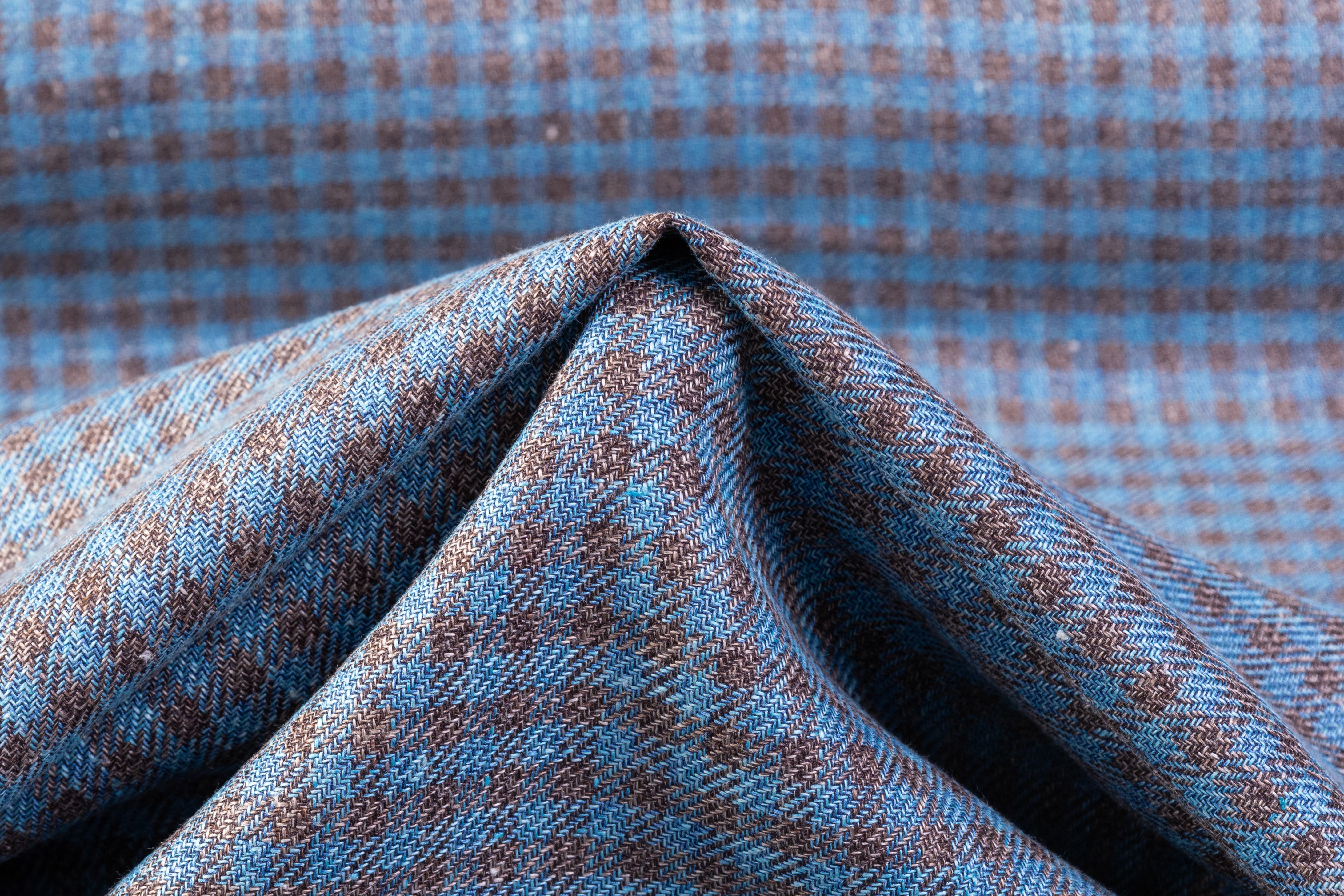 Vitale Barberis Canonico - Checked Italian Silk Linen Cotton Suiting - Blue / Brown