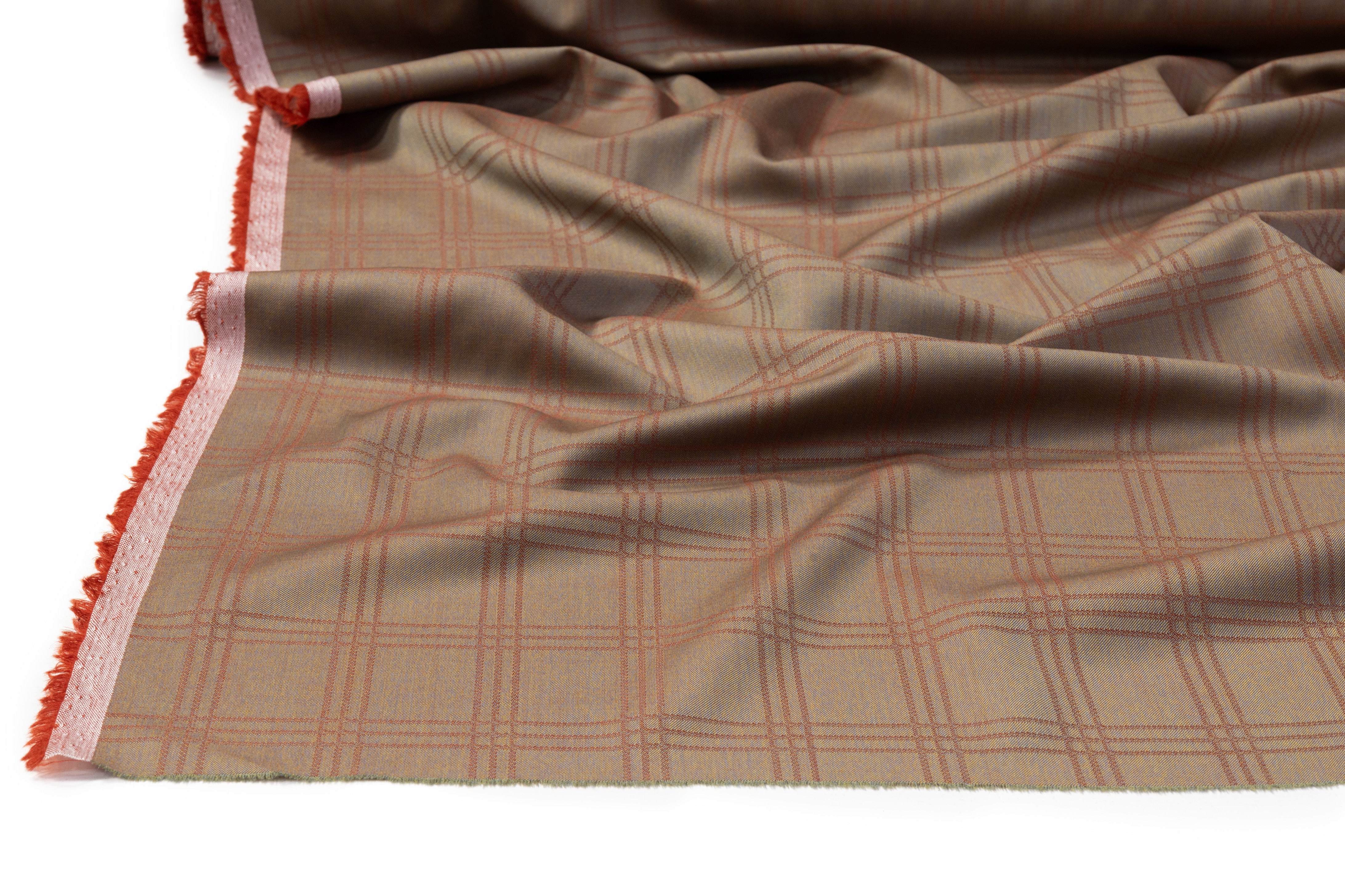 Vitale Barberis Canonico - Iridescent Checked Italian Wool Suiting - Olive / Rust