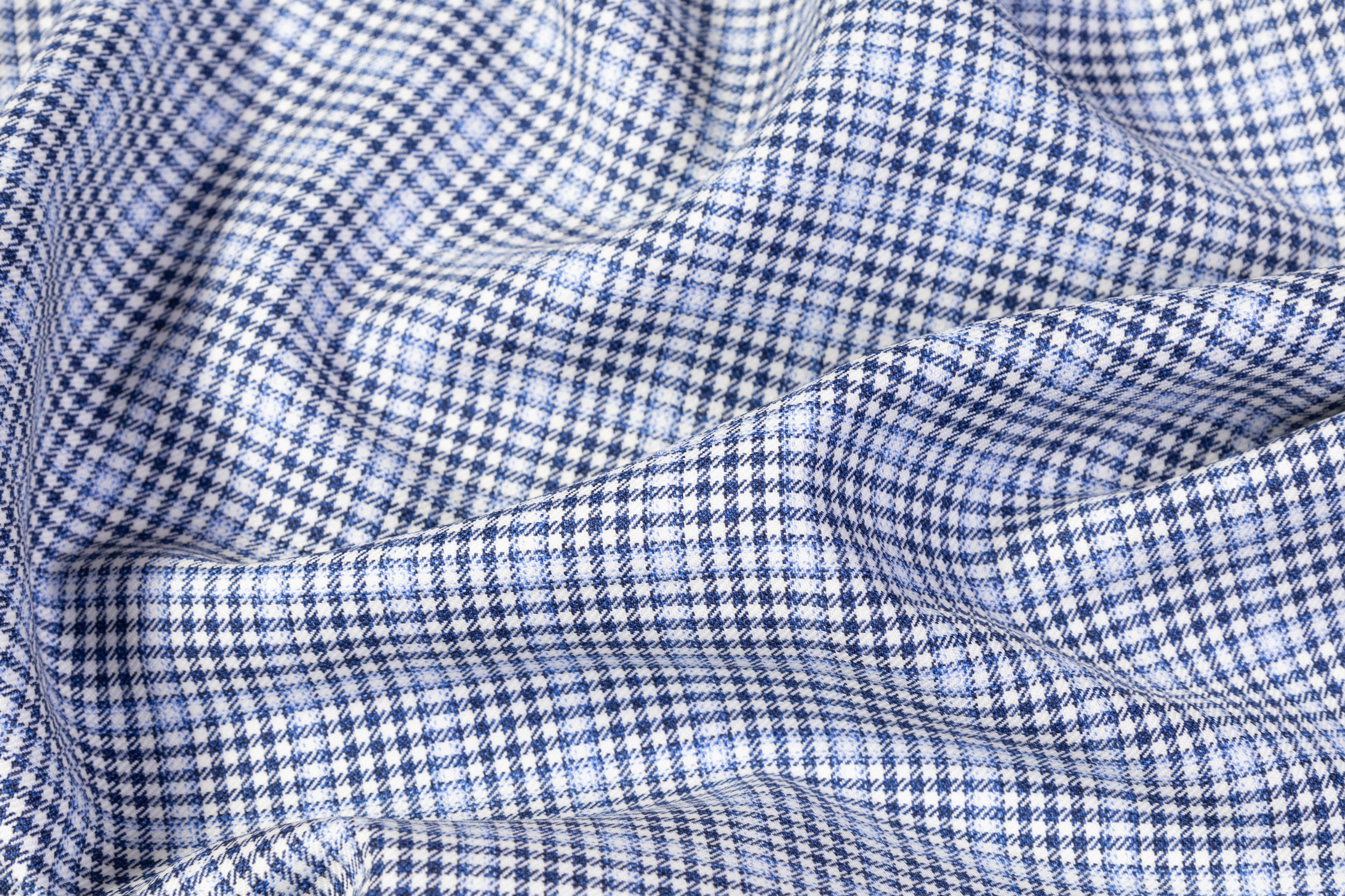 Checked Italian Wool Suiting - Blue / White