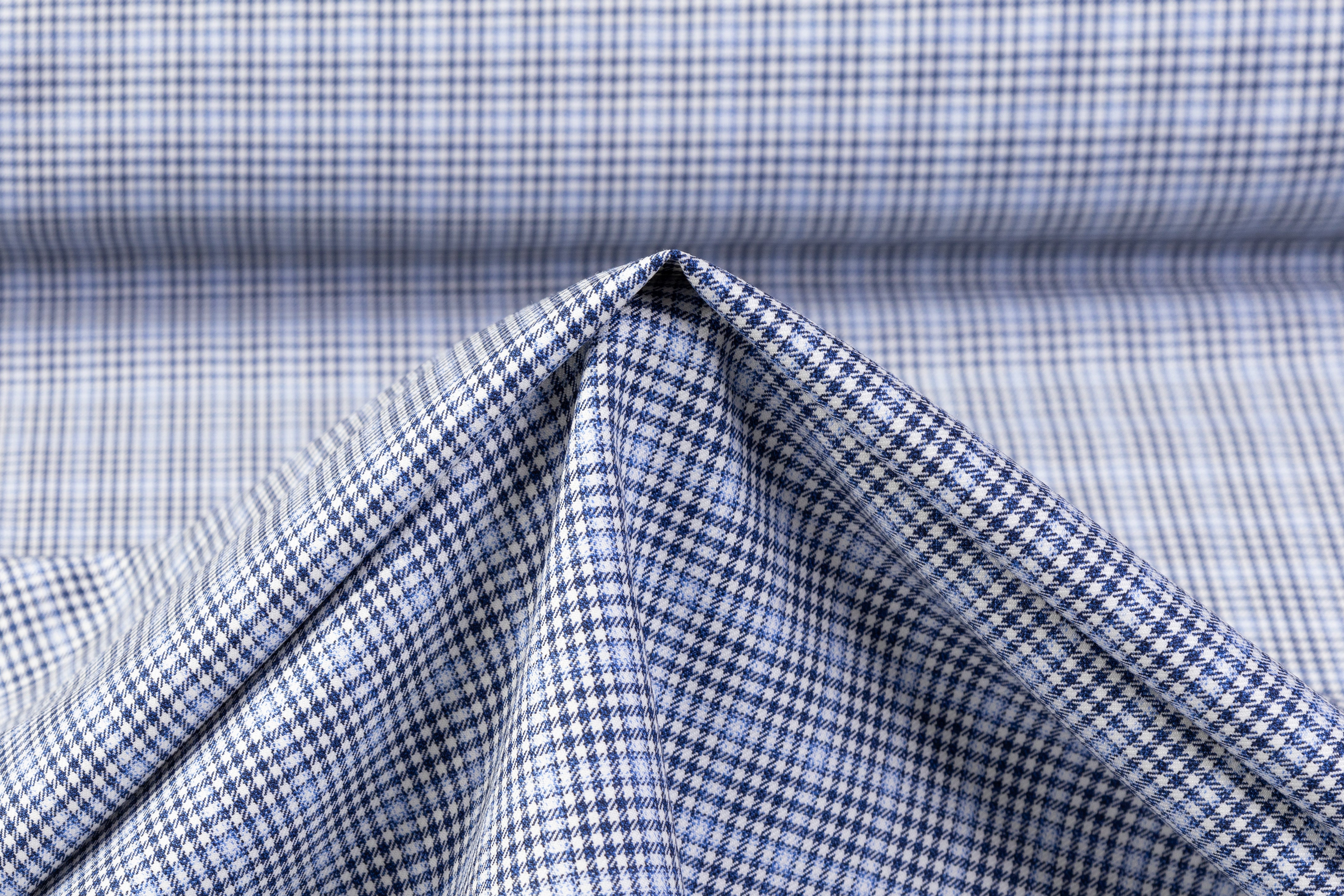 Checked Italian Wool Suiting - Blue / White
