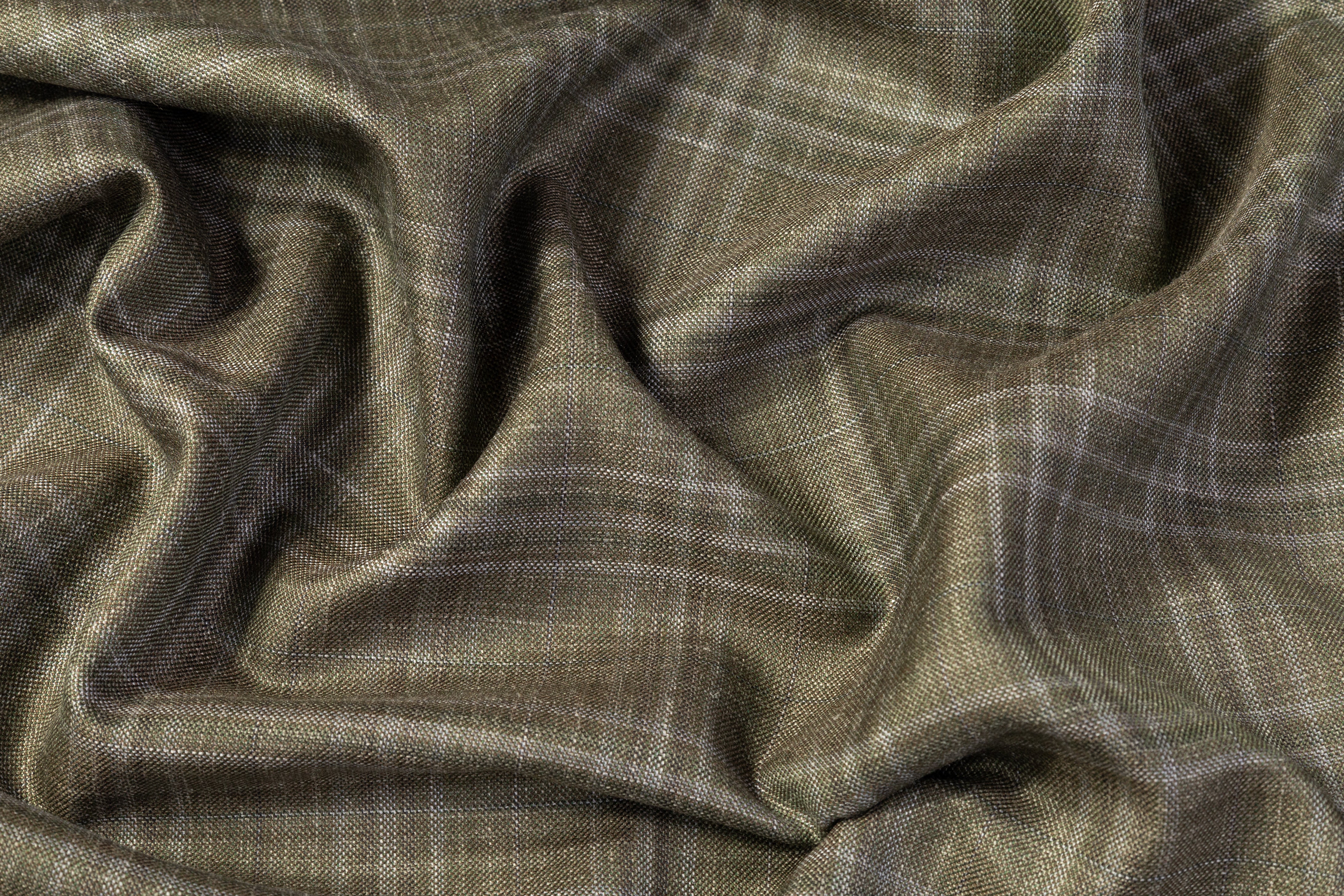 Carlo Barbera - Plaid Italian Wool Silk Linen Suiting - Sage Green