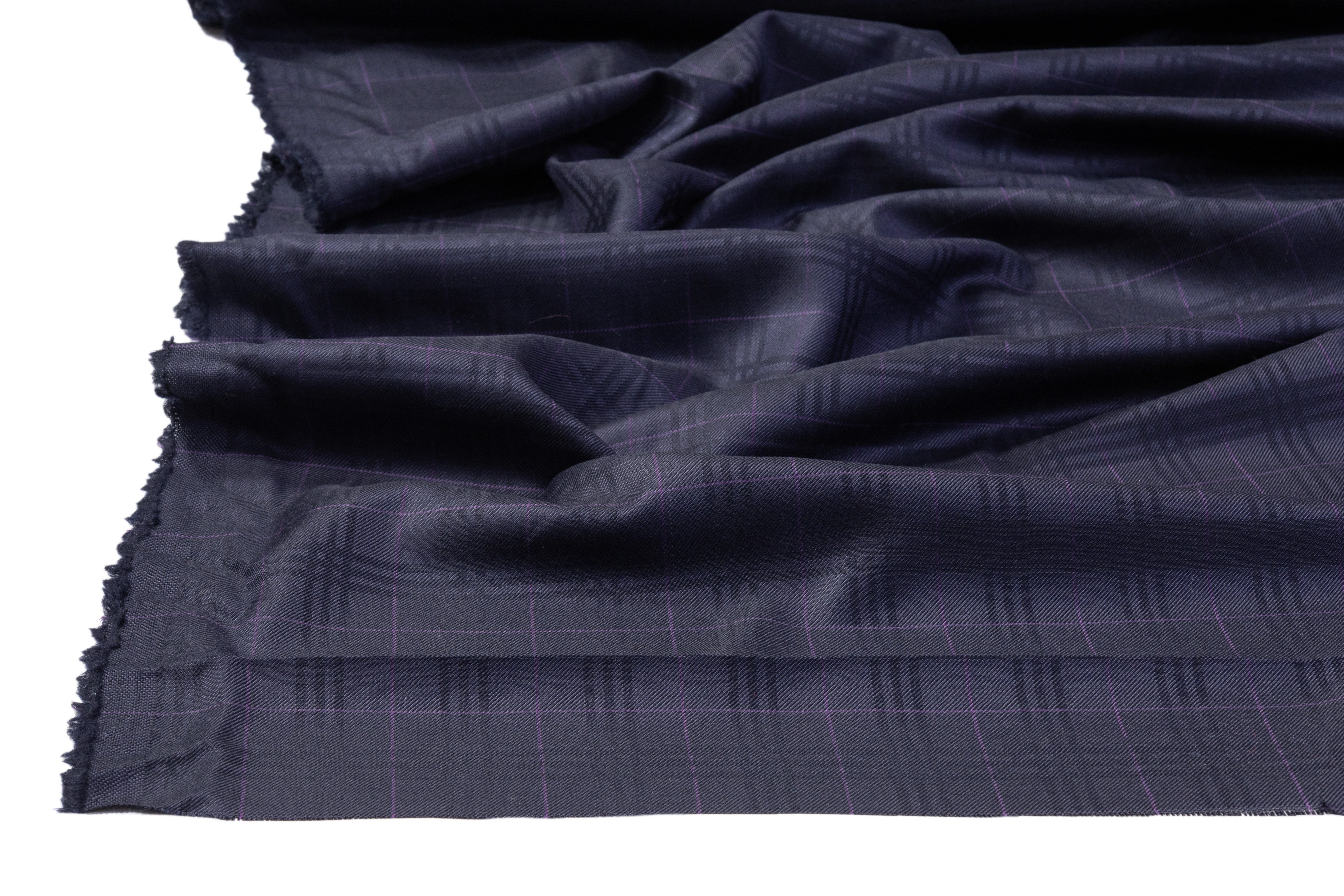 Checked Italian Silk and Wool Suiting - Navy / Purple