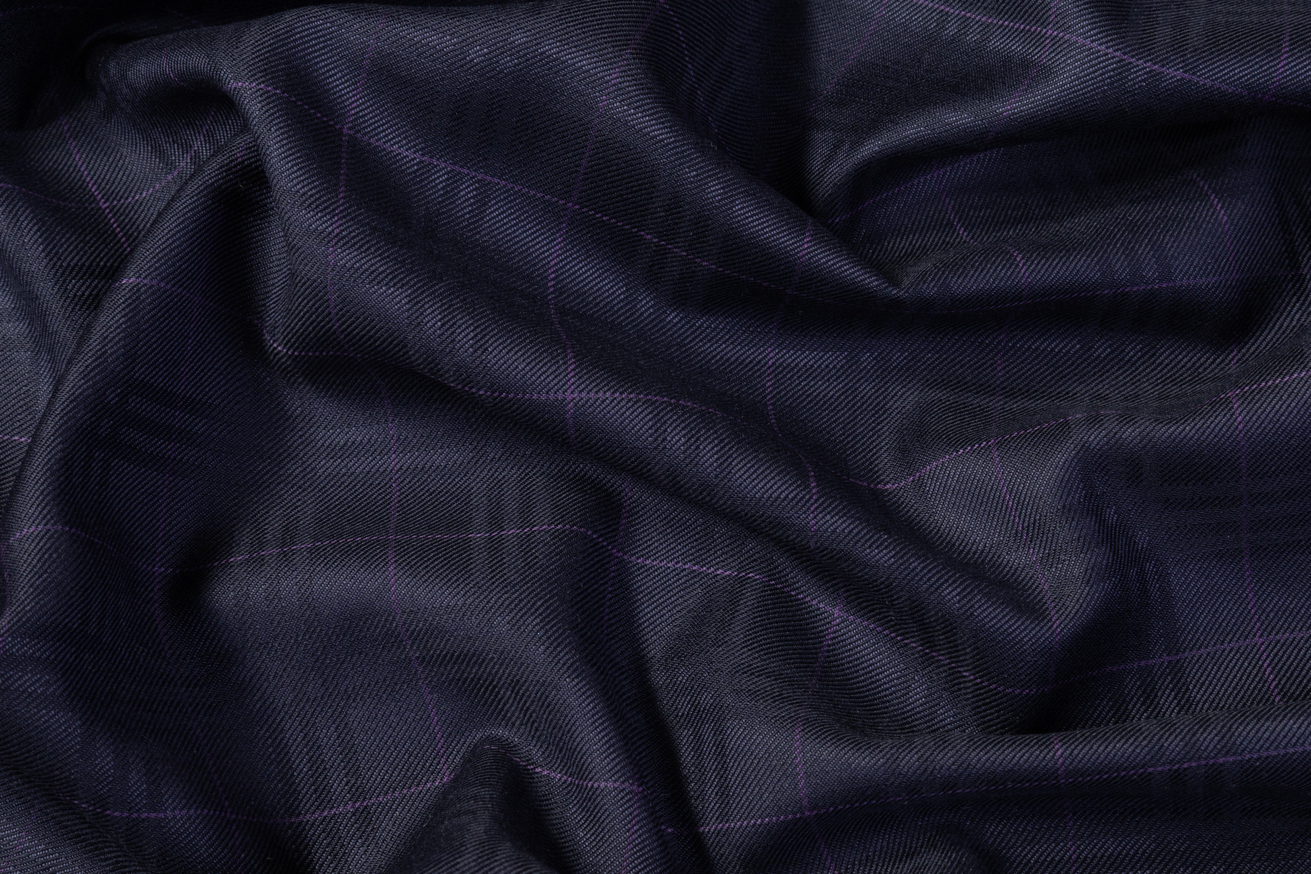 Checked Italian Silk and Wool Suiting - Navy / Purple