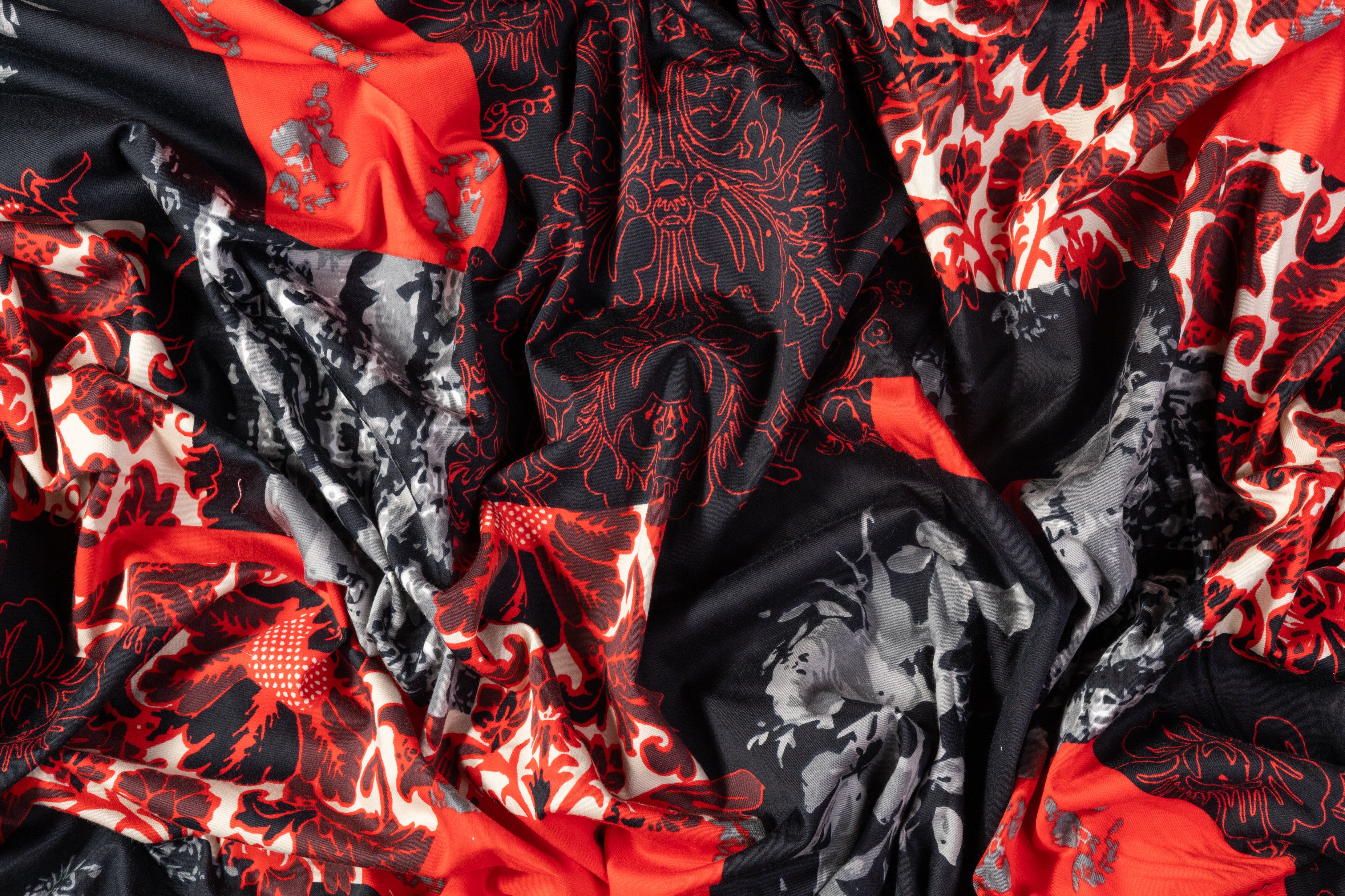 Patch Work Printed Italian Cotton Sateen - Red / Black