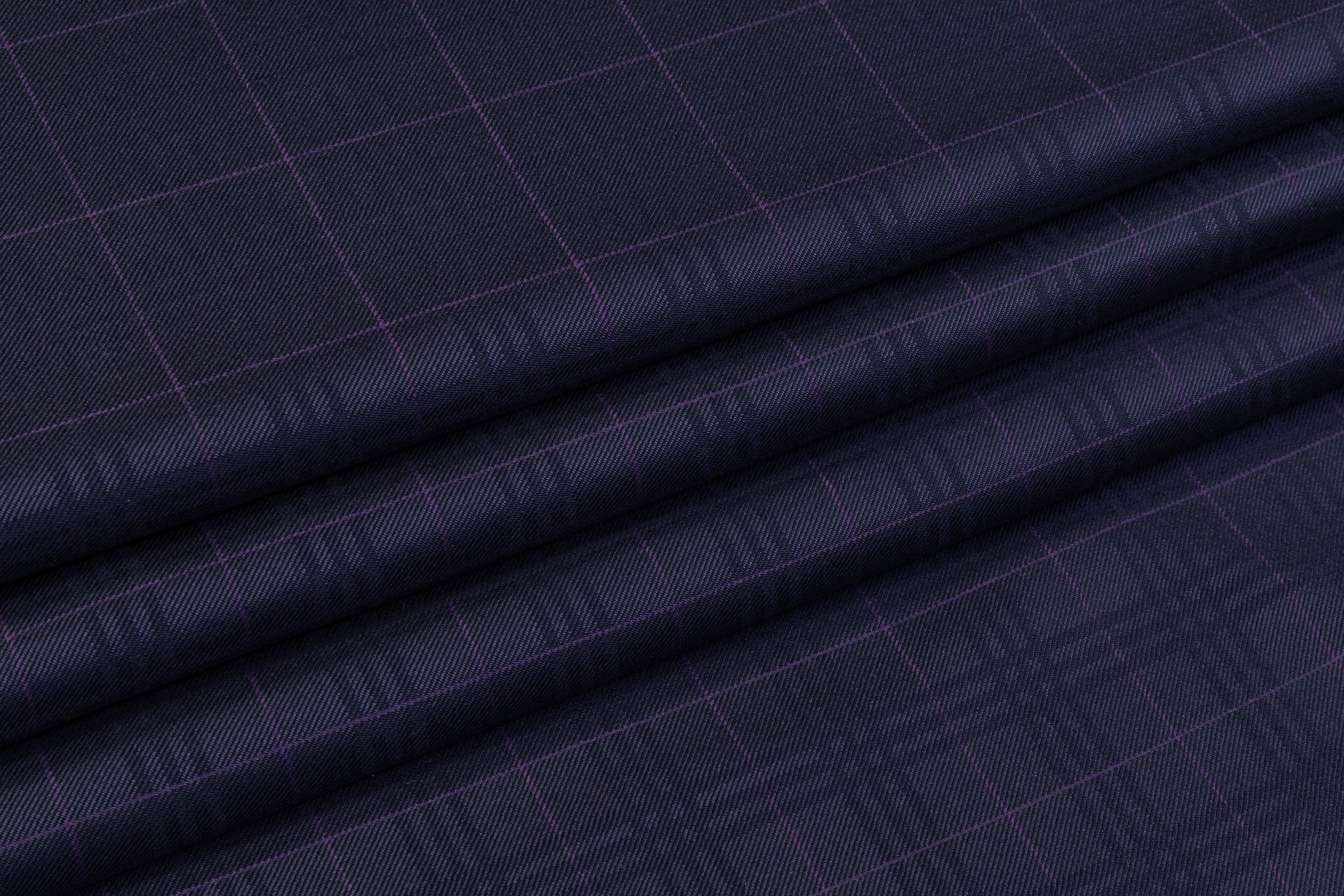 Checked Italian Silk and Wool Suiting - Navy / Purple