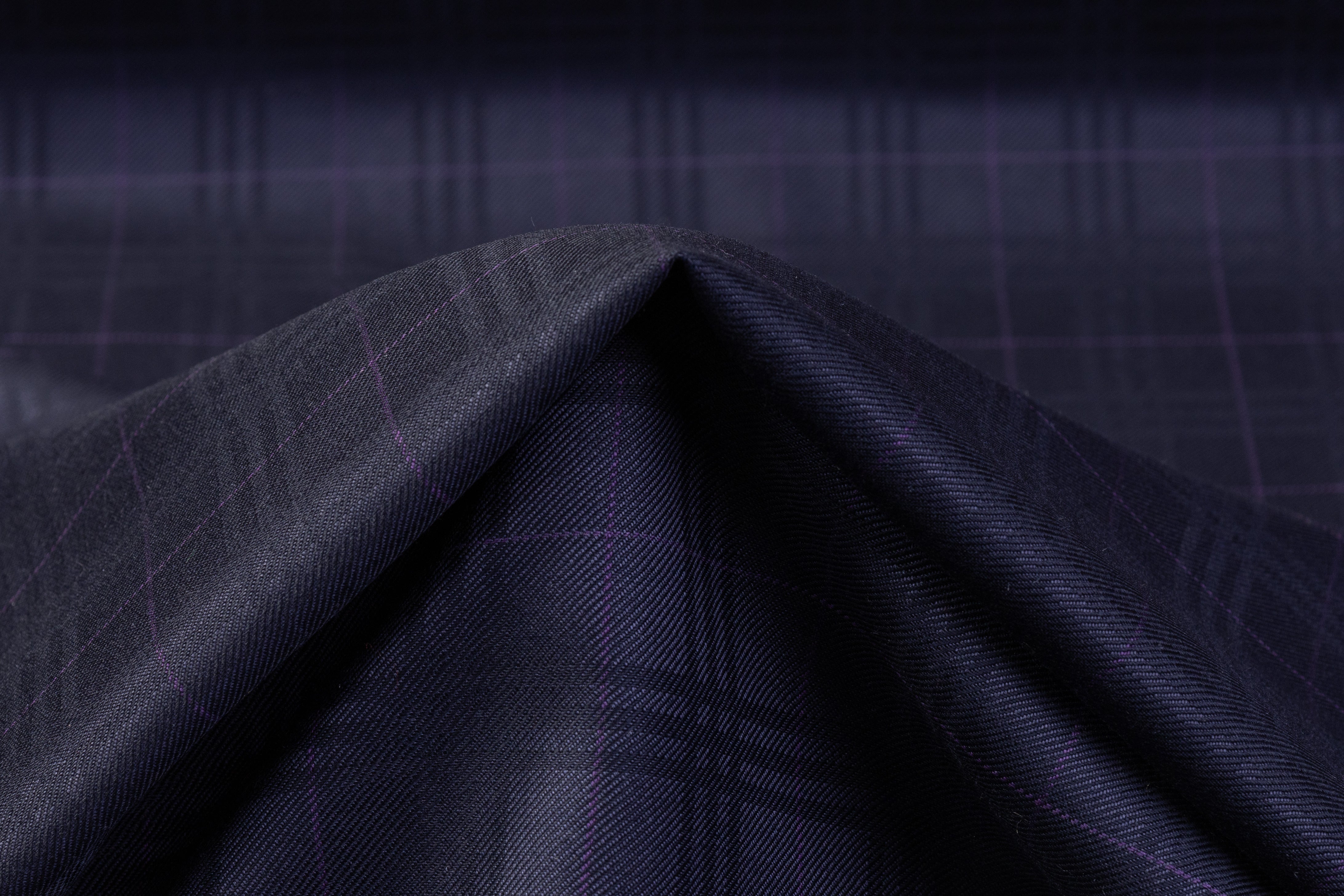 Checked Italian Silk and Wool Suiting - Navy / Purple