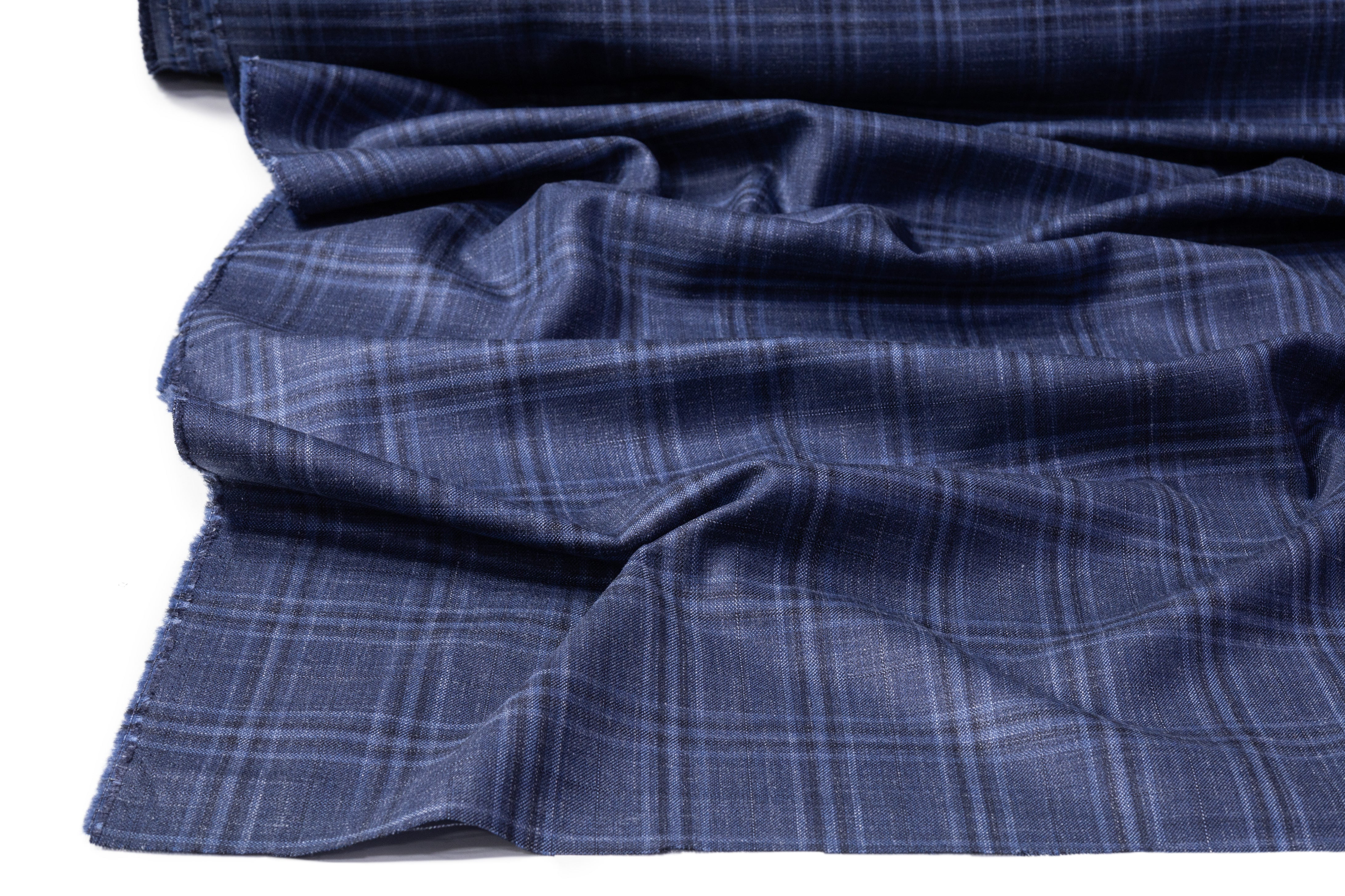 Carlo Barbera - Plaid Italian Wool Silk Linen Suiting - Blue