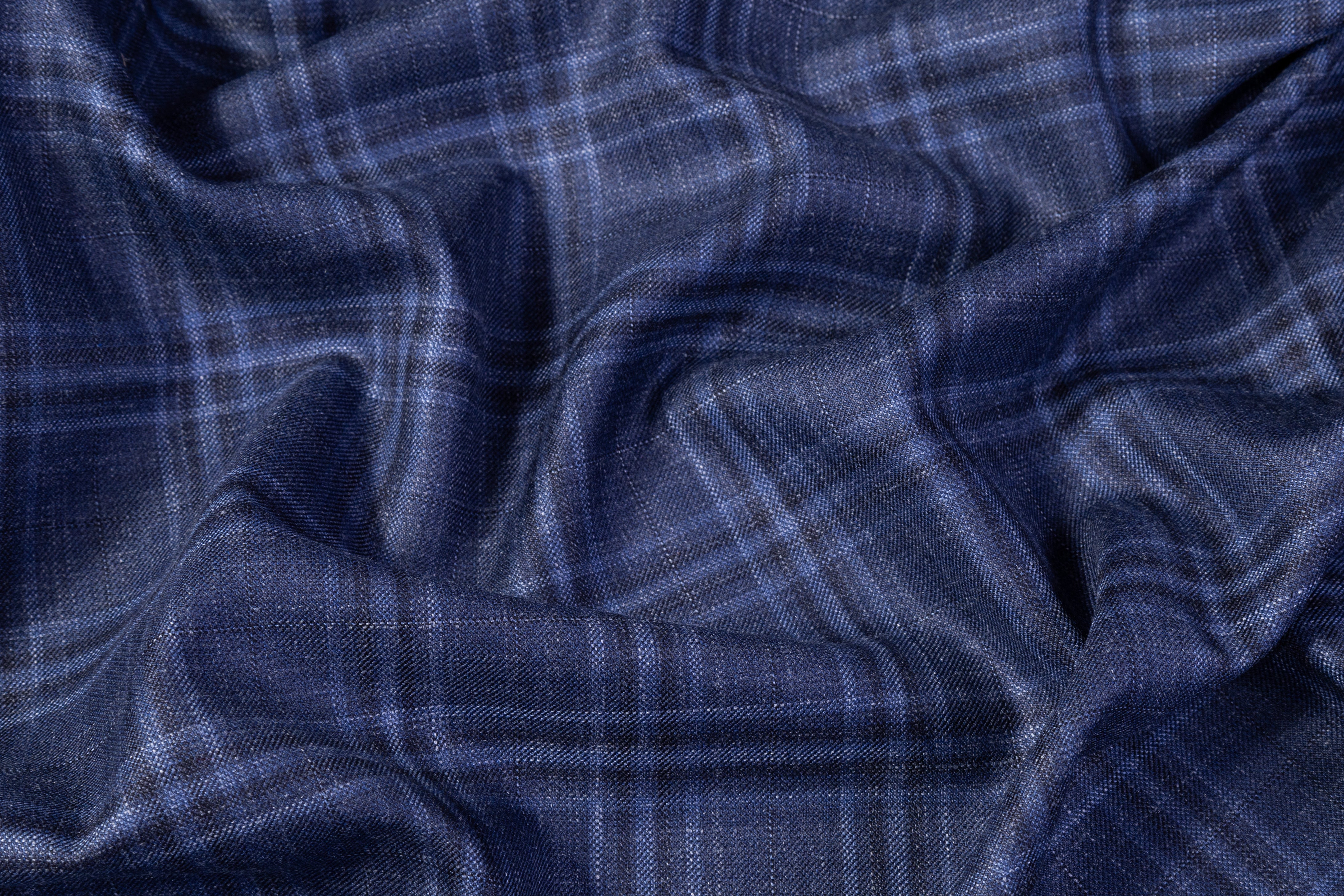 Carlo Barbera - Plaid Italian Wool Silk Linen Suiting - Blue