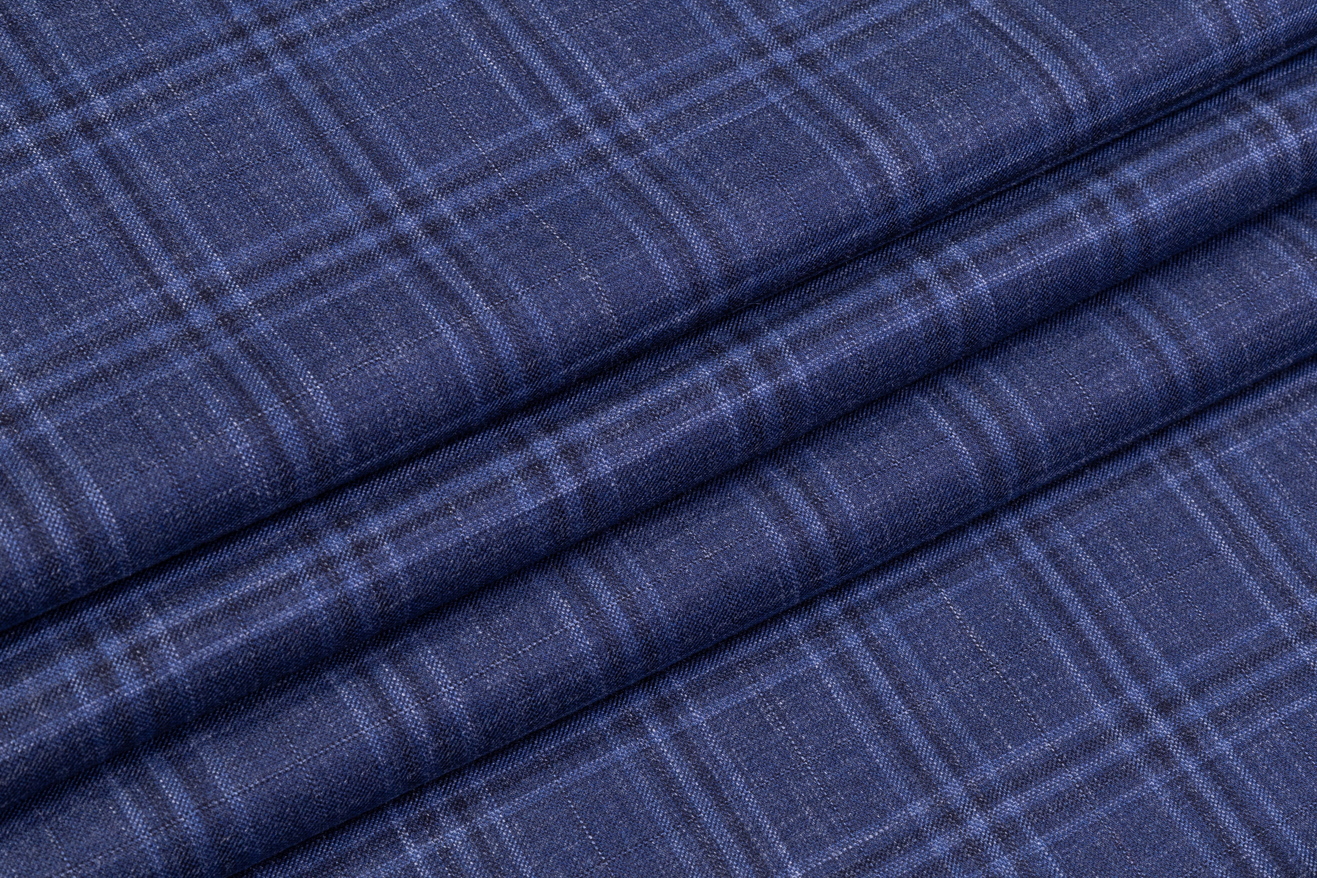 Carlo Barbera - Plaid Italian Wool Silk Linen Suiting - Blue