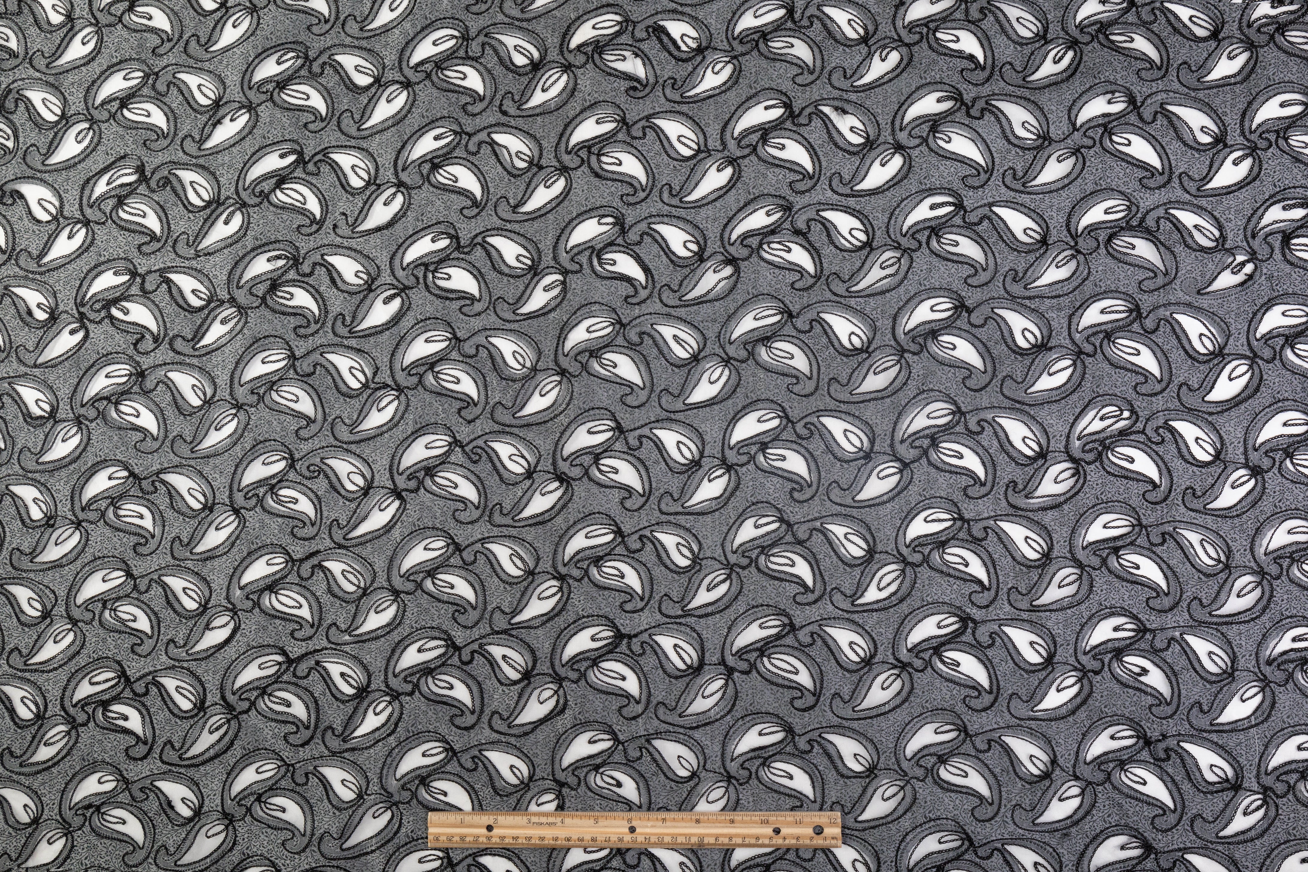Paisley Embroidered Silk Viscose Burnout - Gray