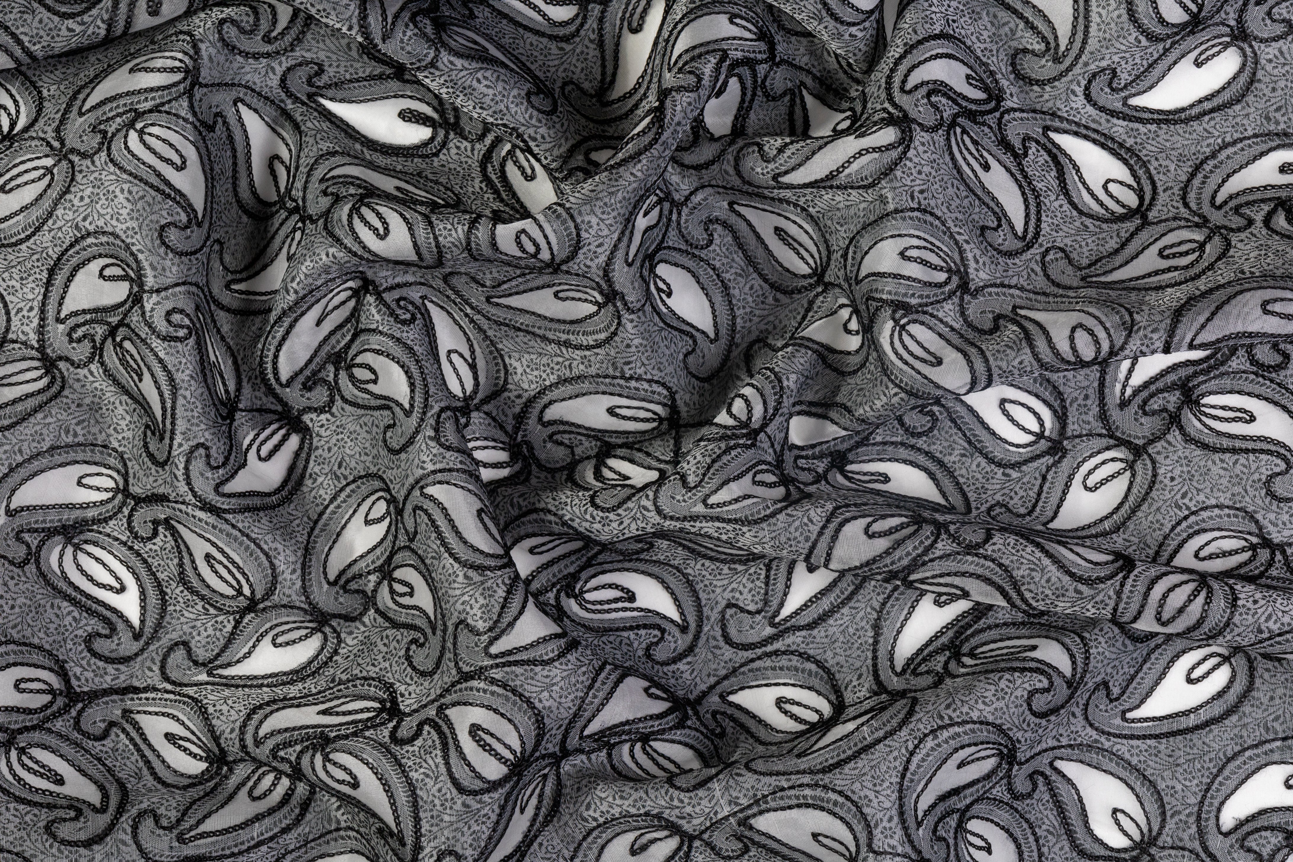 Paisley Embroidered Silk Viscose Burnout - Gray