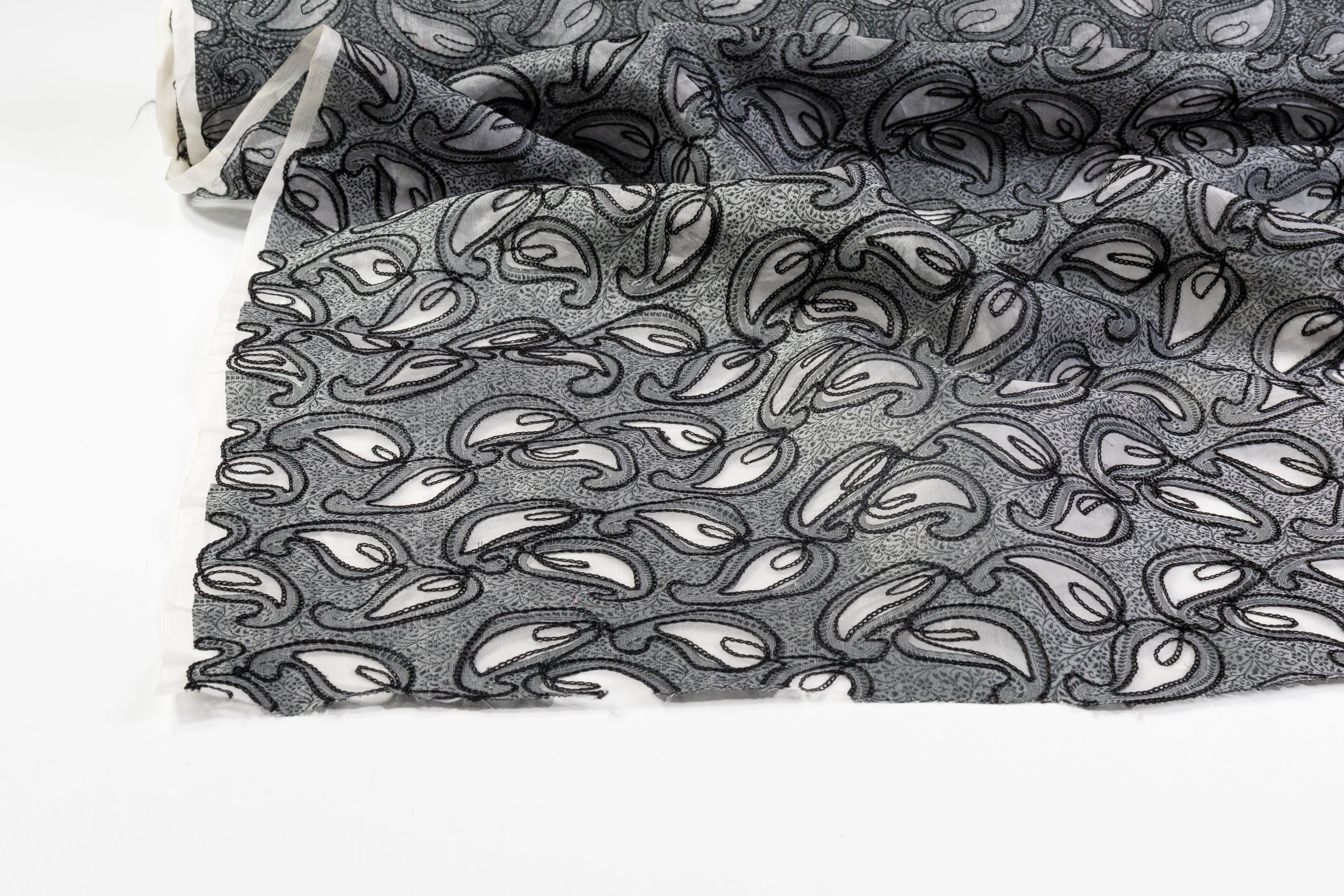 Paisley Embroidered Silk Viscose Burnout - Gray