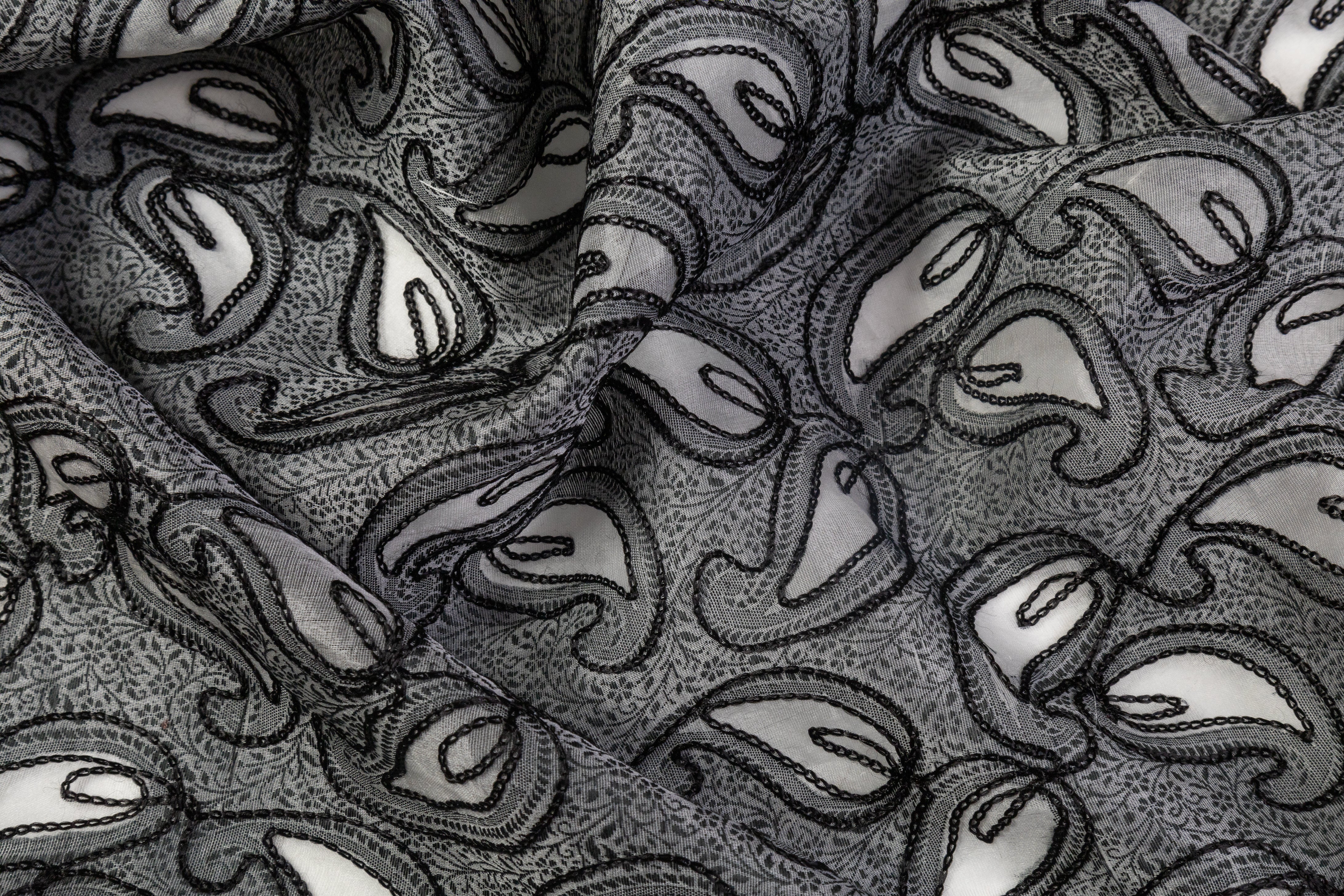 Paisley Embroidered Silk Viscose Burnout - Gray
