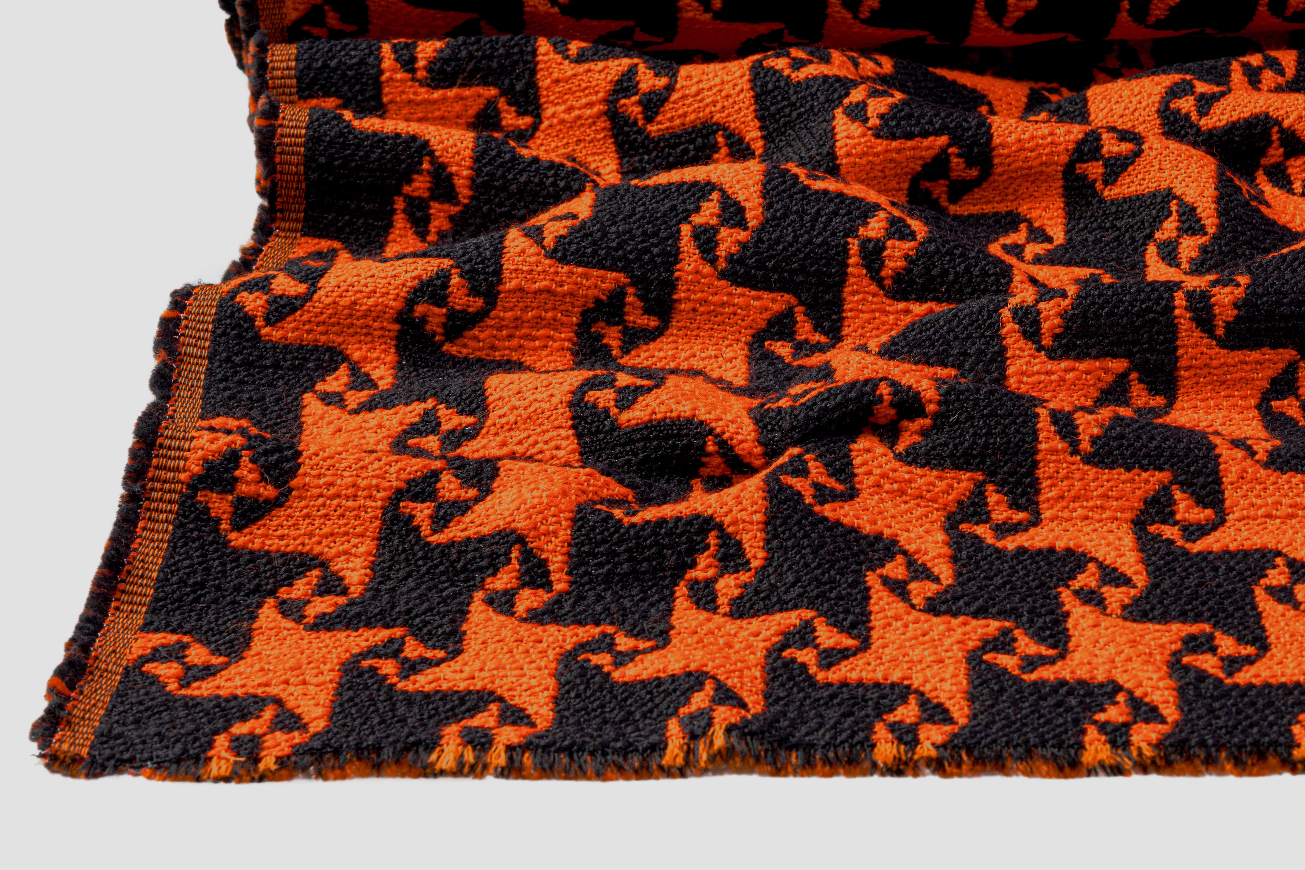 Star Houndstooth Italian Wool Nylon Tweed Coating - Black / Orange