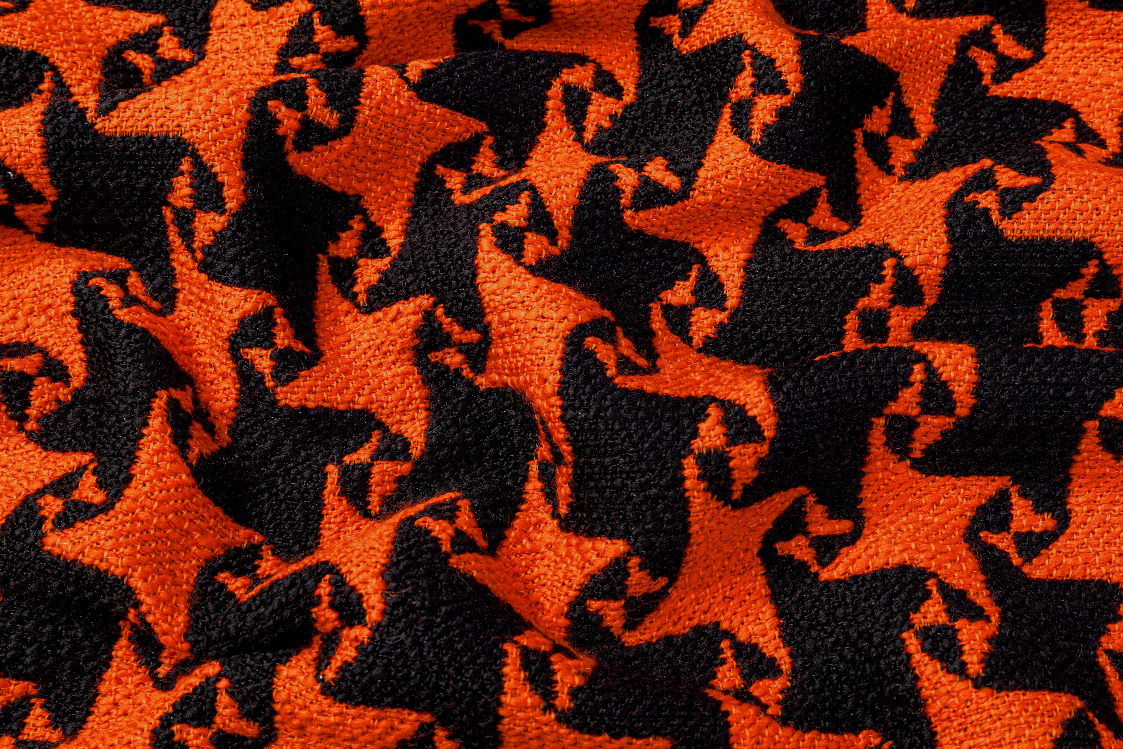 Star Houndstooth Italian Wool Nylon Tweed Coating - Black / Orange