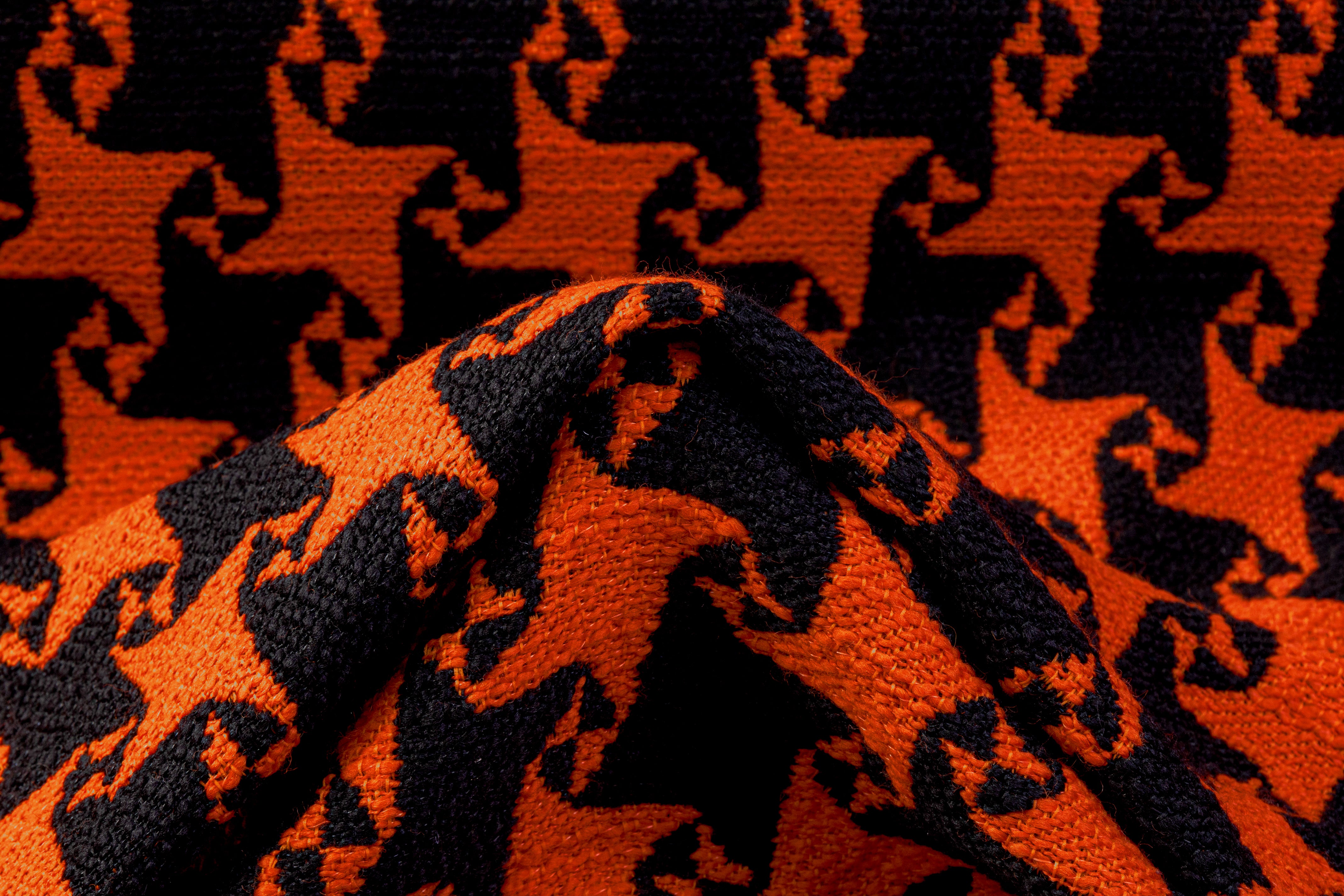 Star Houndstooth Italian Wool Nylon Tweed Coating - Black / Orange
