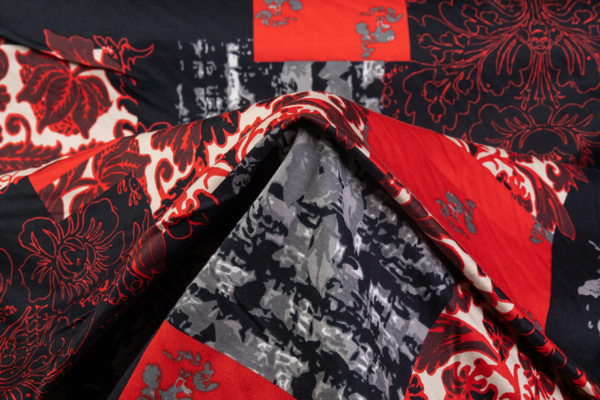 Red Patch Textile Patch Work Printed Italian Cotton Sateen - Red / Black