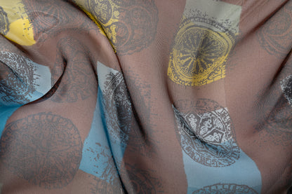 Printed Silk Gazar - Brown