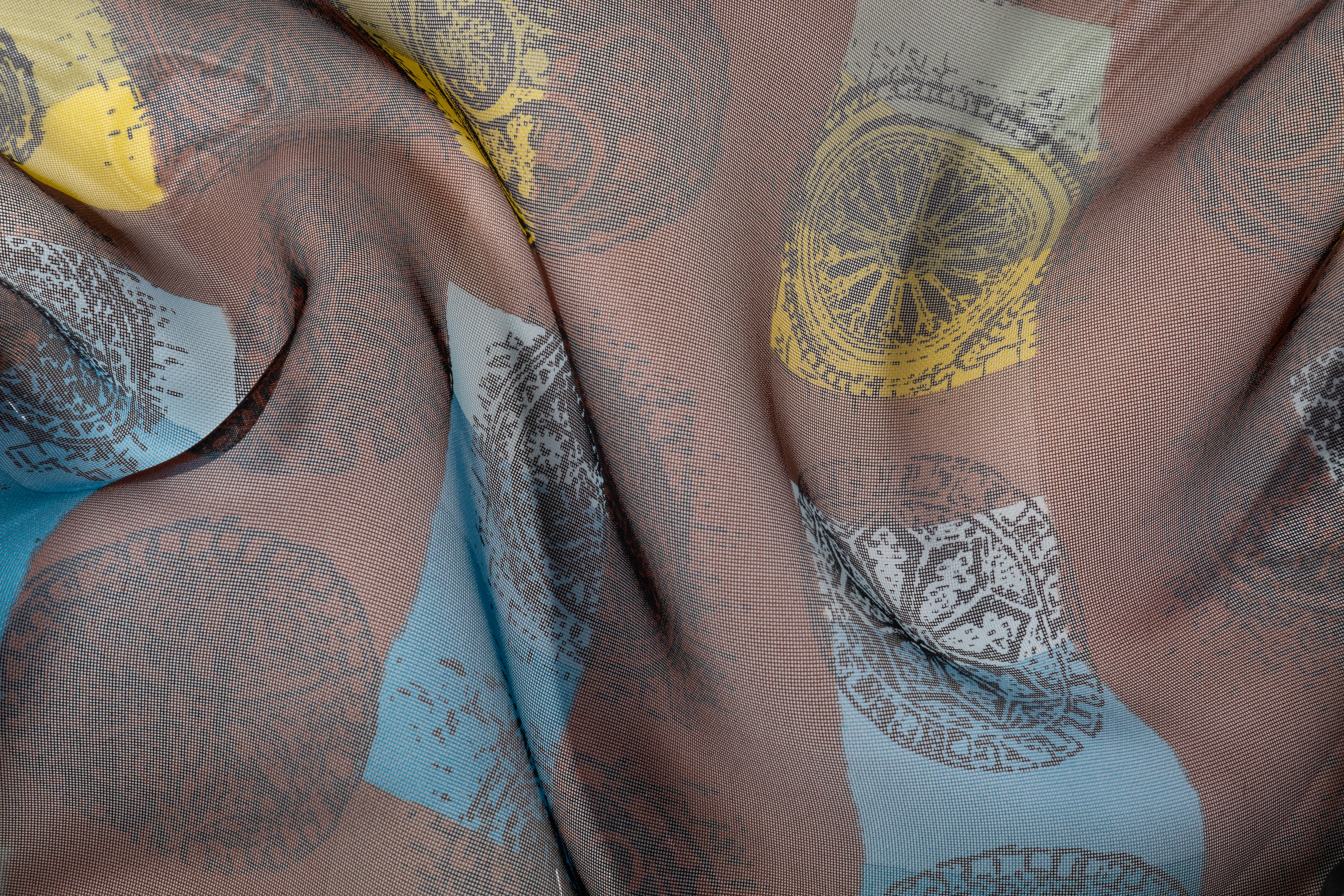 Printed Silk Gazar - Brown